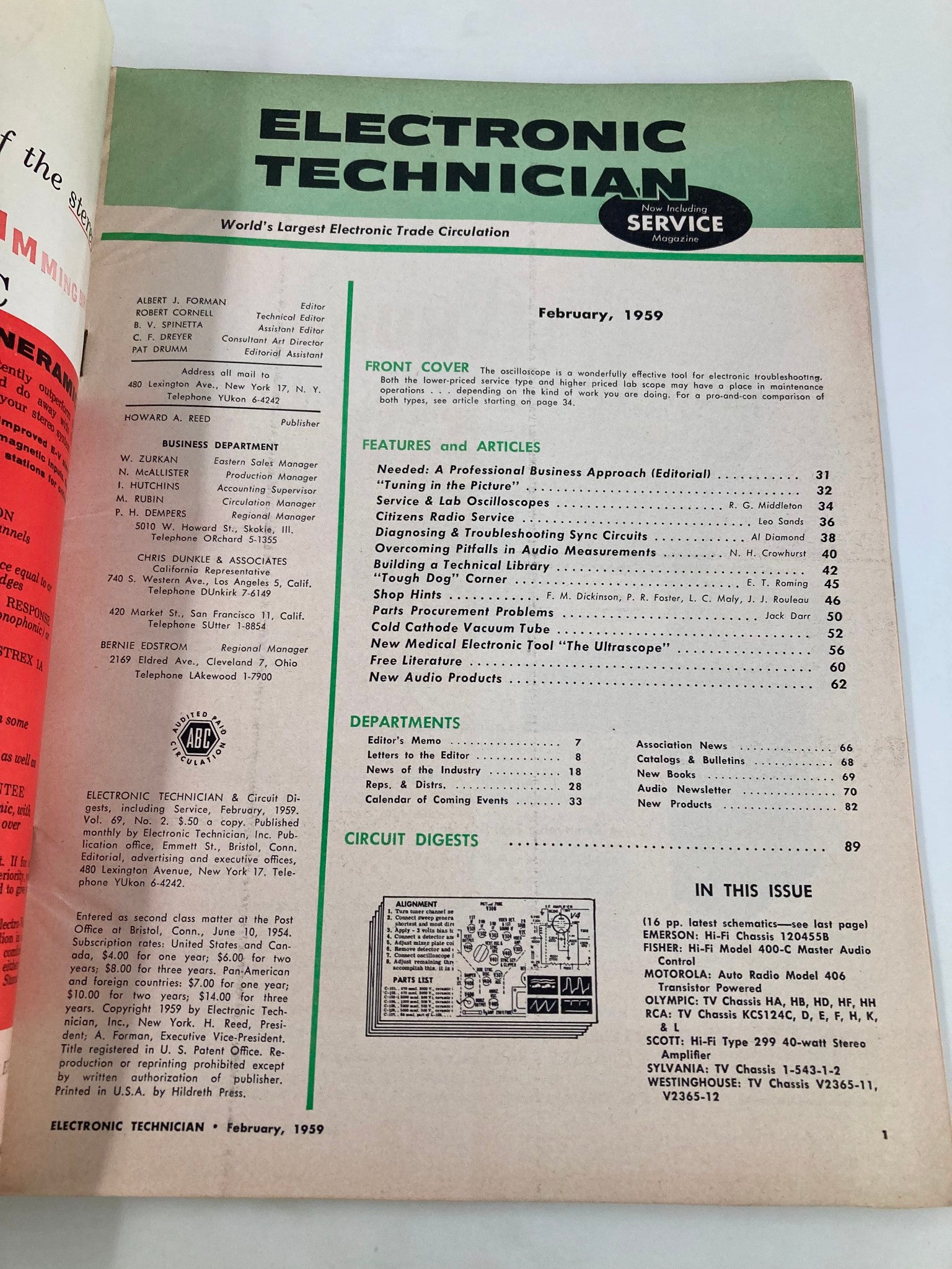 VTG Electronic Technician Magazine February 1959 Oscilloscope Troubleshooting