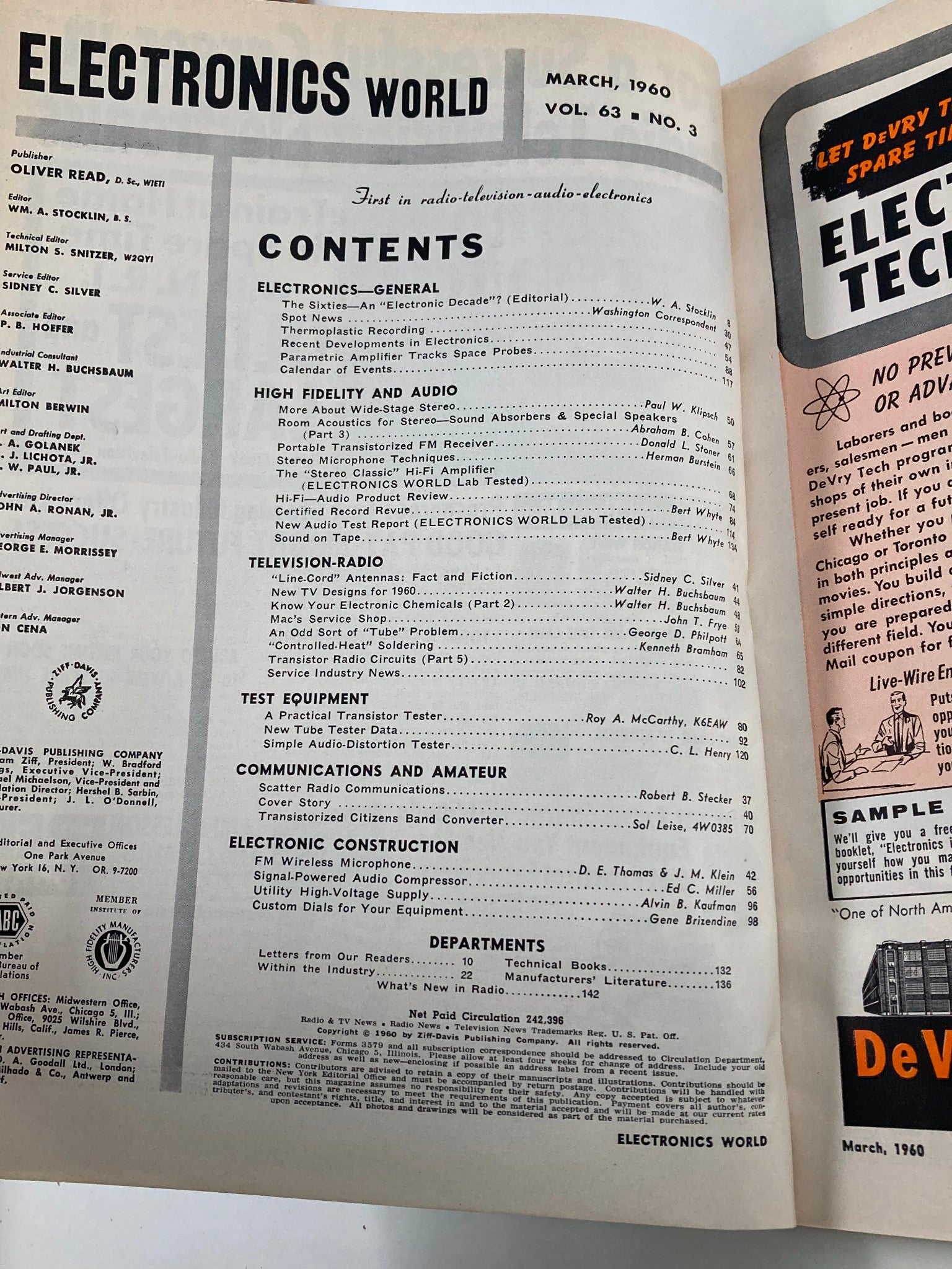 VTG Electronics World Magazine March 1960 Scatter Radio Communications
