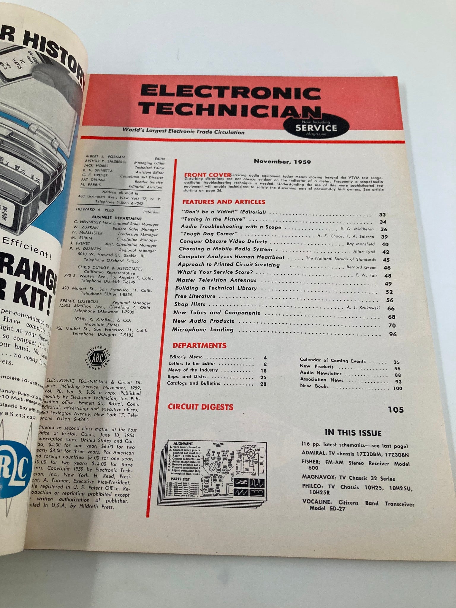 VTG Electronic Technician Magazine November 1959 Scope Aid Audio Troubleshooters