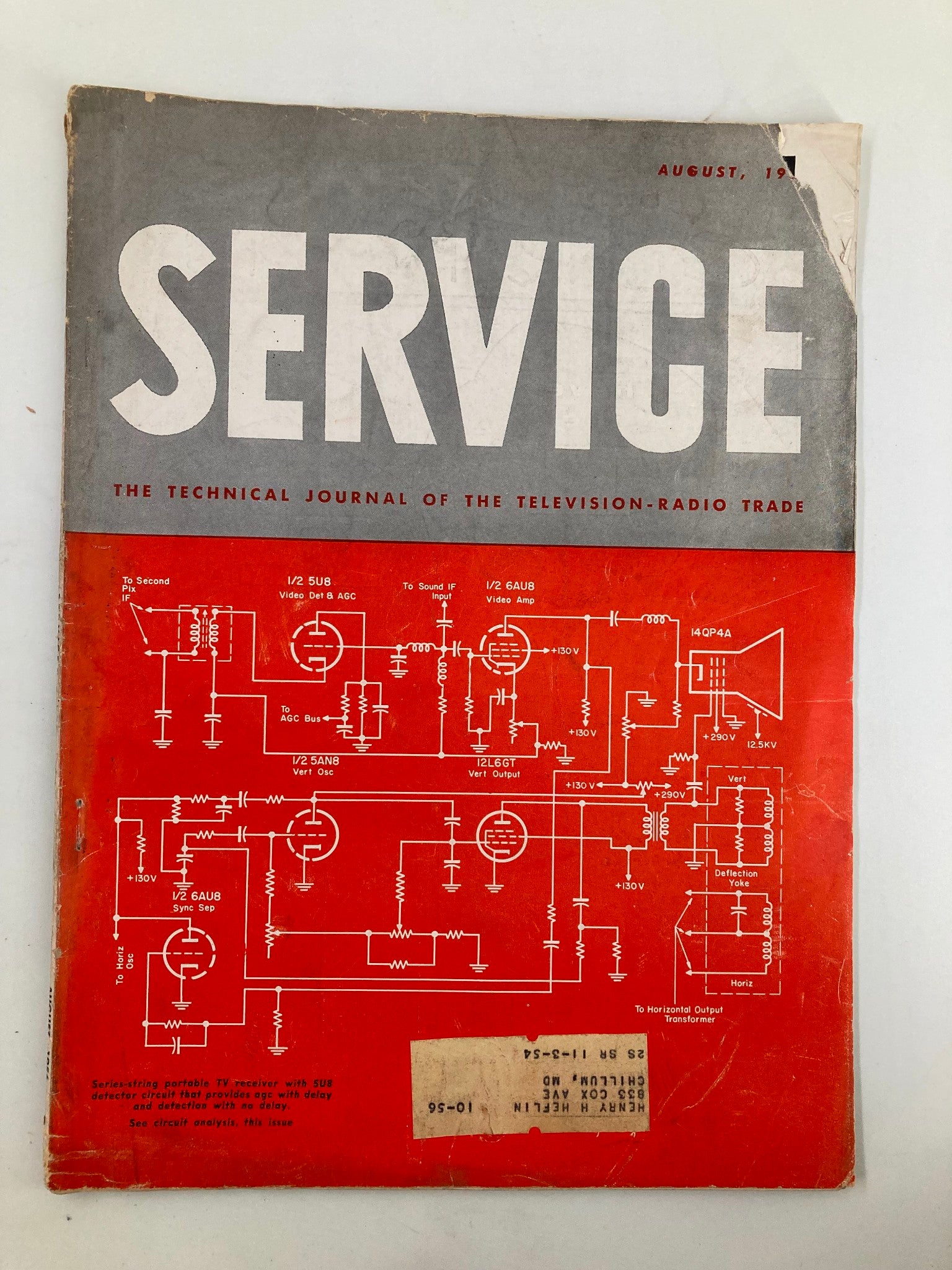 VTG Service Magazine August 1956 6-Tube Modular Portable with Complete Circuit