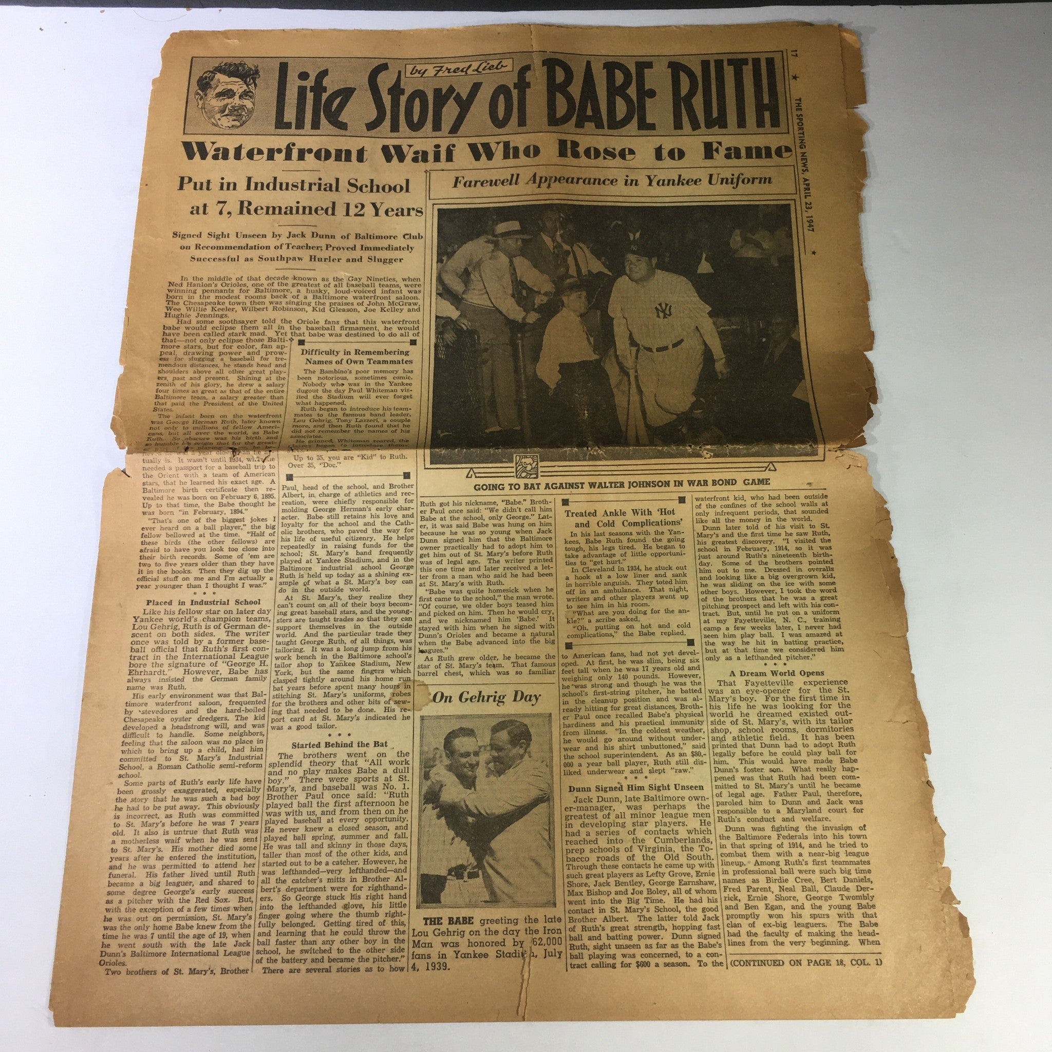 VTG The Sporting News Newspaper April 23 1947 - The Life Story of Babe Ruth