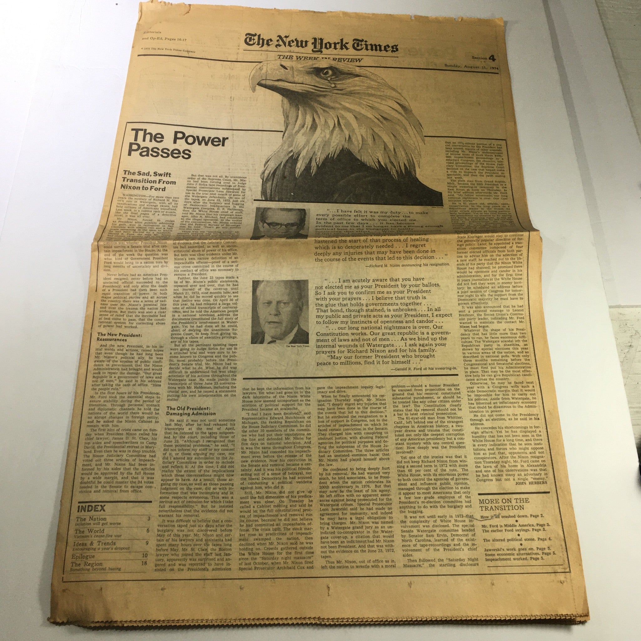 VTG The New York Times August 11 1974 - Richard M. Nixon / Gerald R. Ford