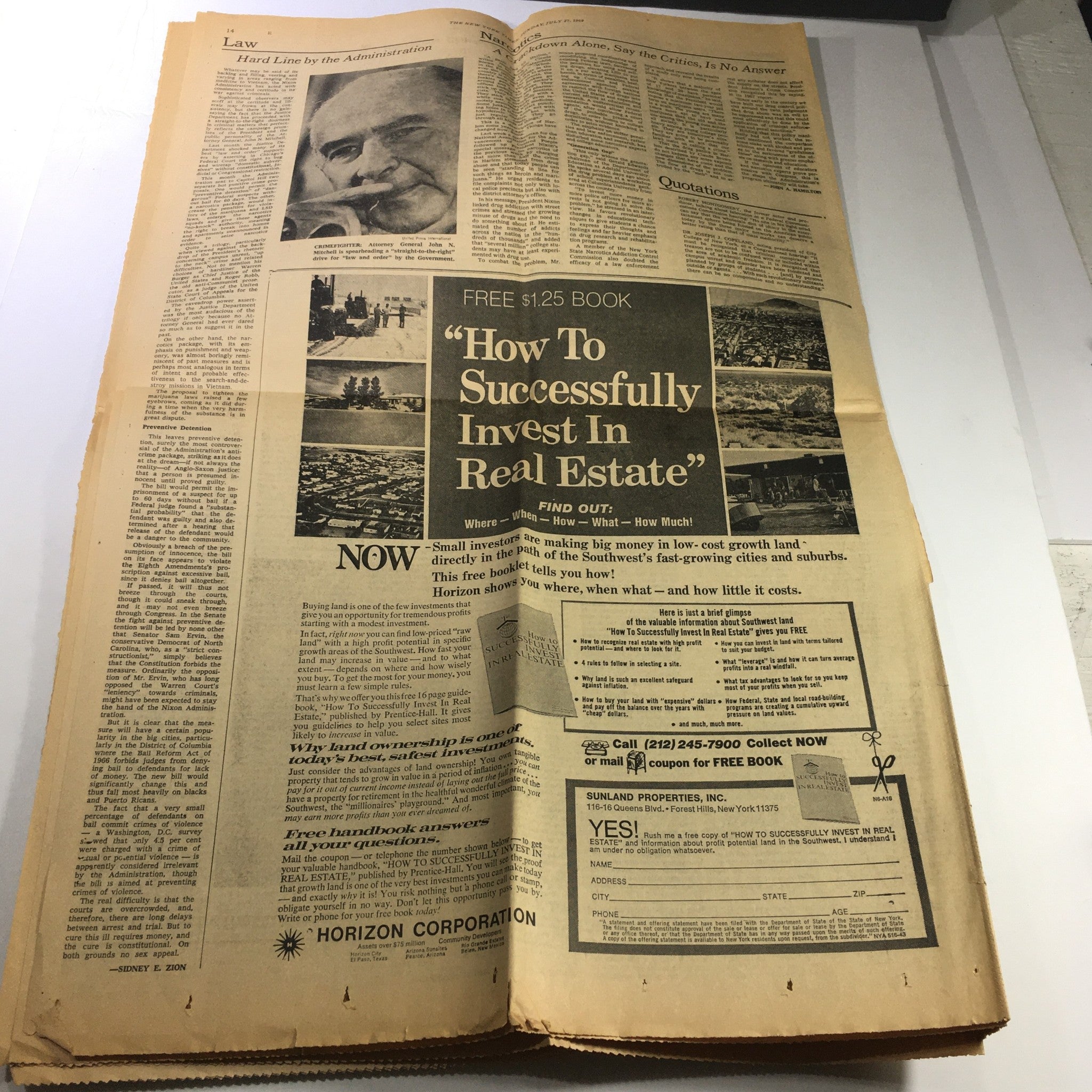 VTG The New York Times July 27 1969 - Neil Armstrong / Edward Kennedy / No Label