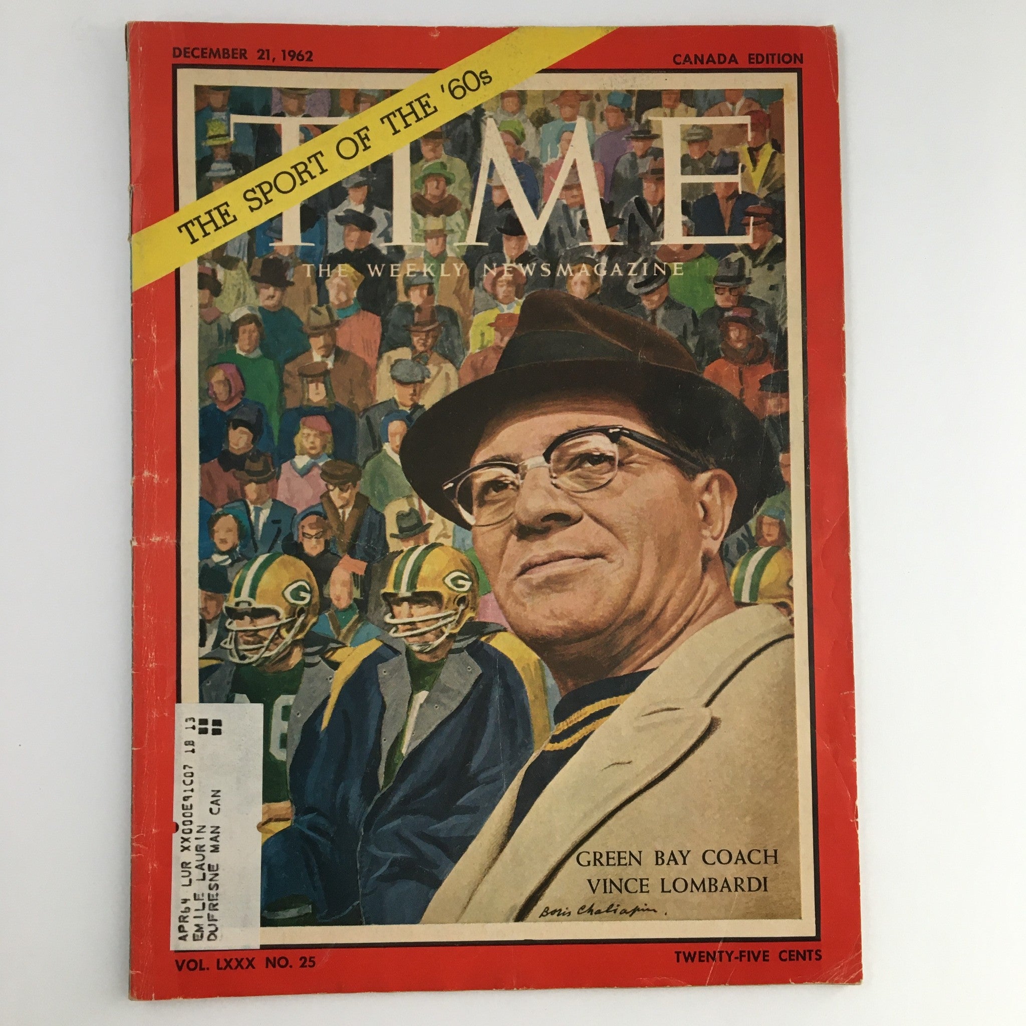 Time Magazine December 21 1962 cover featuring Green Bay Coach Vince Lombardi, showcasing sports history and nostalgic value.