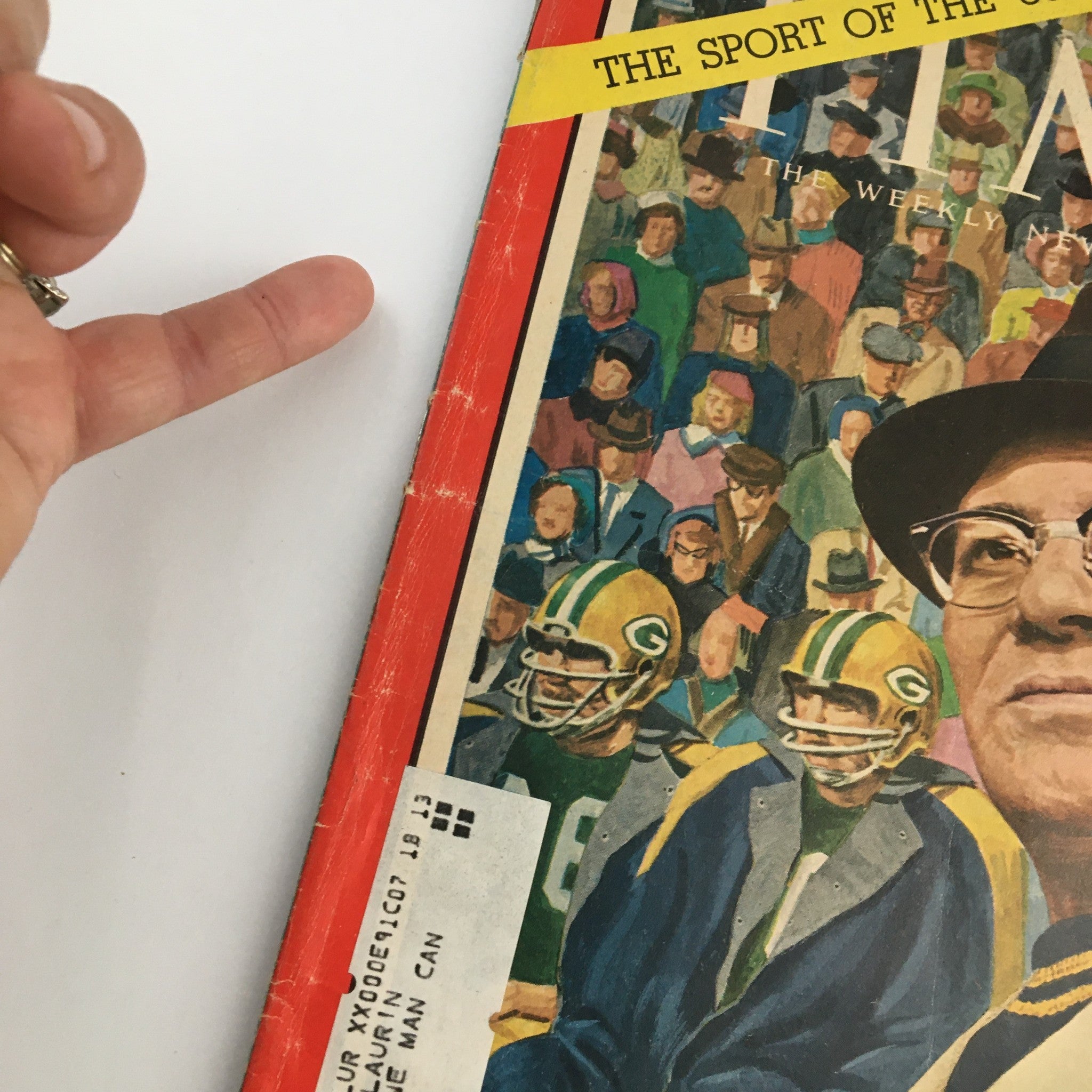 Detailed view of Time Magazine December 21 1962 cover with headline 'THE SPORT OF THE '60s' and Green Bay Coach Vince Lombardi.