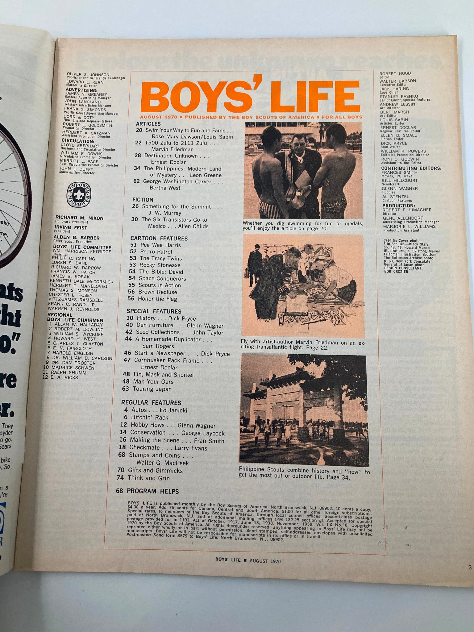 VTG Boys' Life Magazine August 1970 Swim Your Way to Fun and Fame