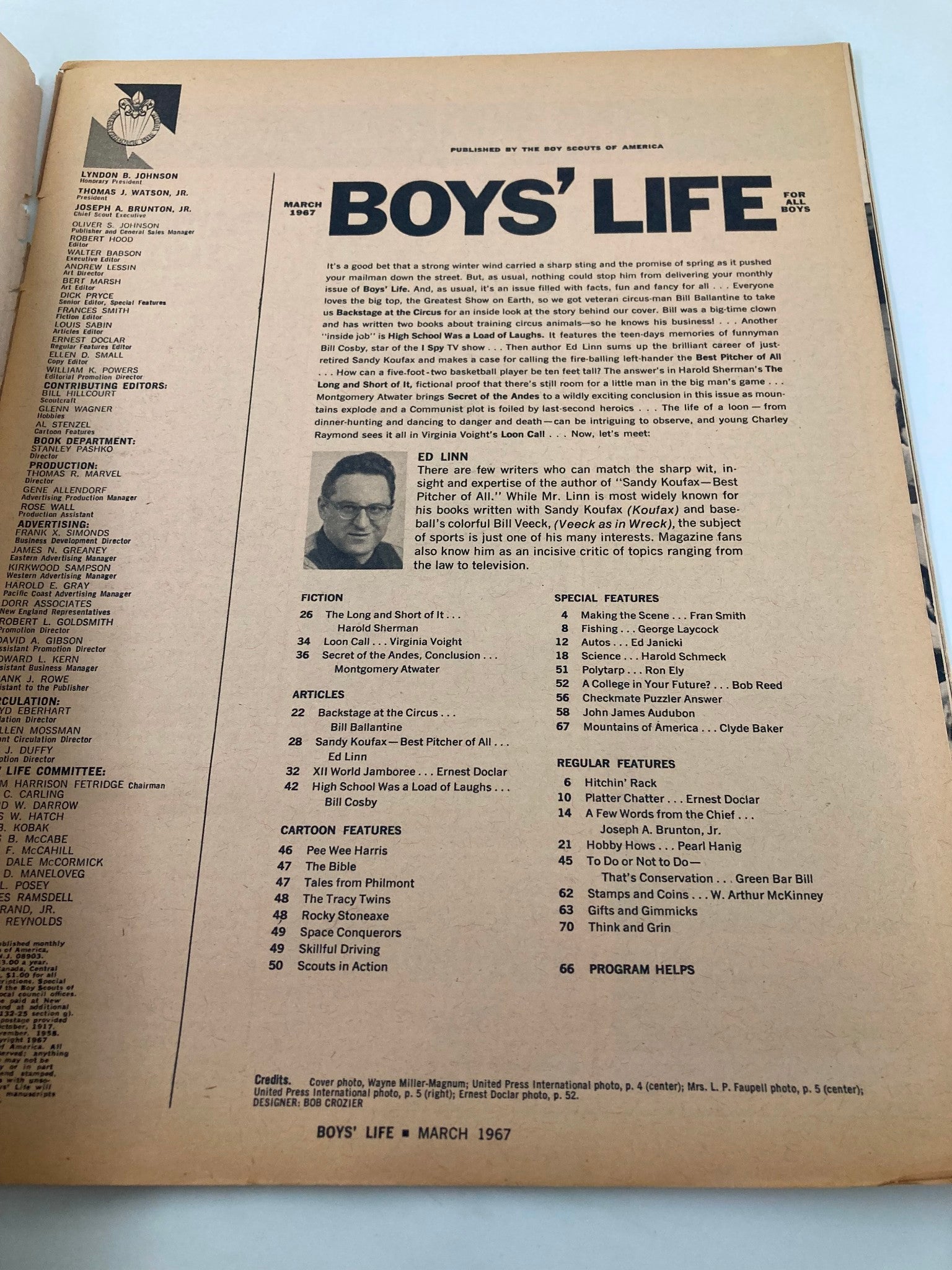 VTG Boys' Life Magazine March 1967 Backstage at the Circus and Sandy Koufax