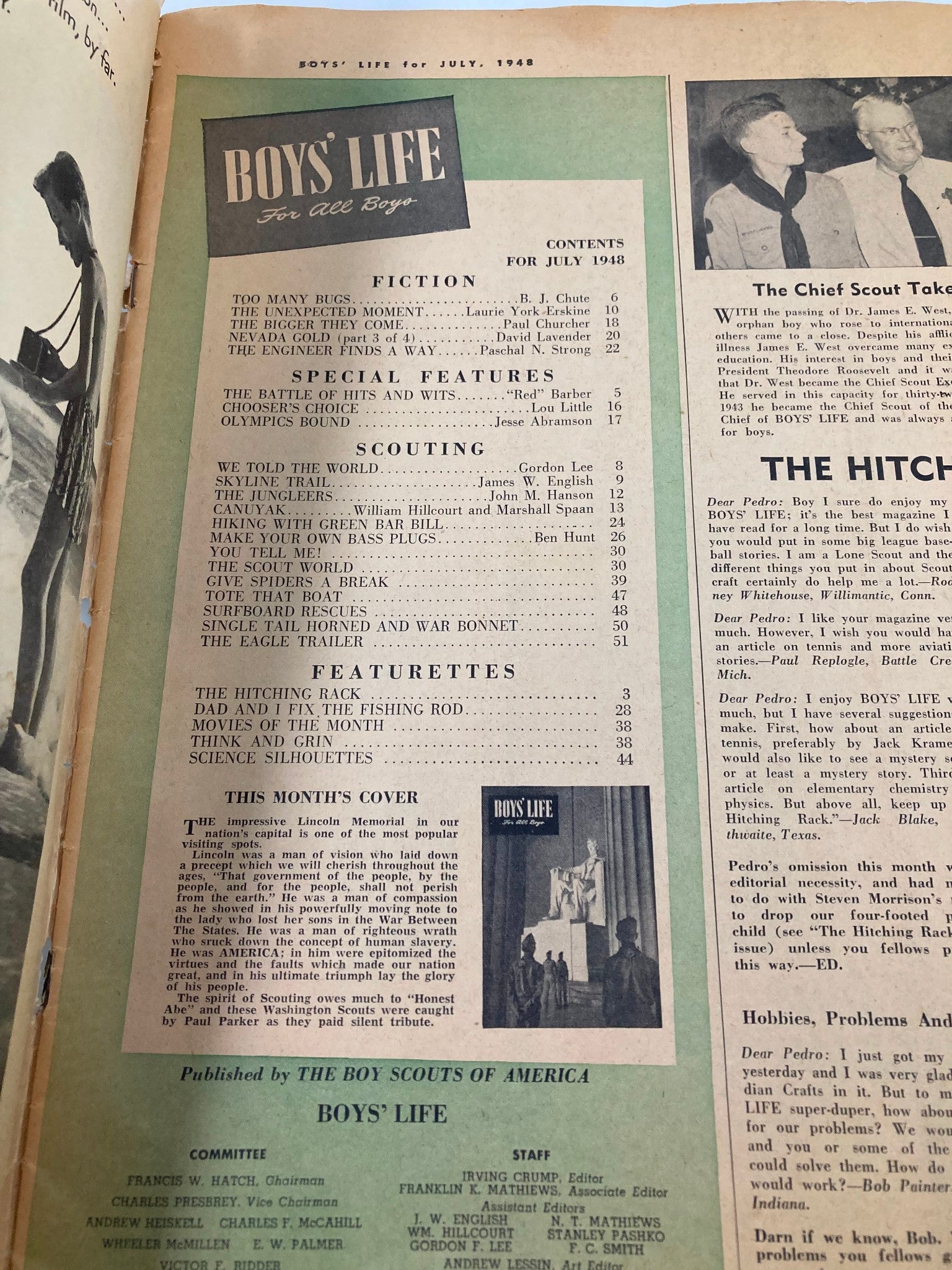 VTG Boys' Life Magazine July 1948 Lincoln Memorial in Our Nation's Capital