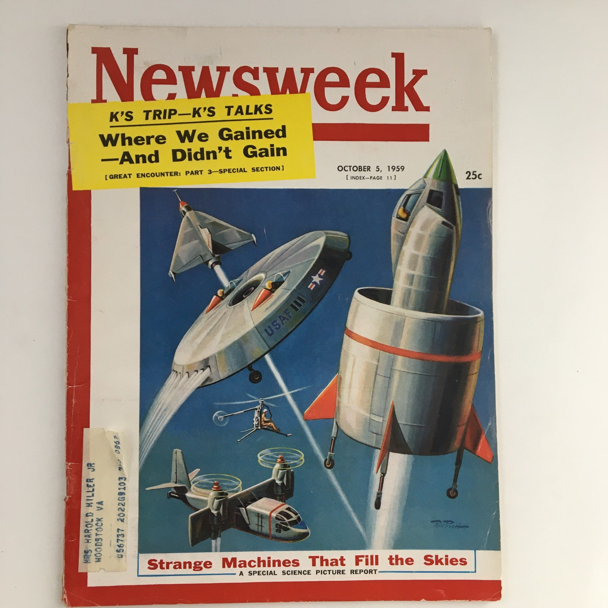 Newsweek Magazine October 5 1959 Strange Machines That Fill The Skies