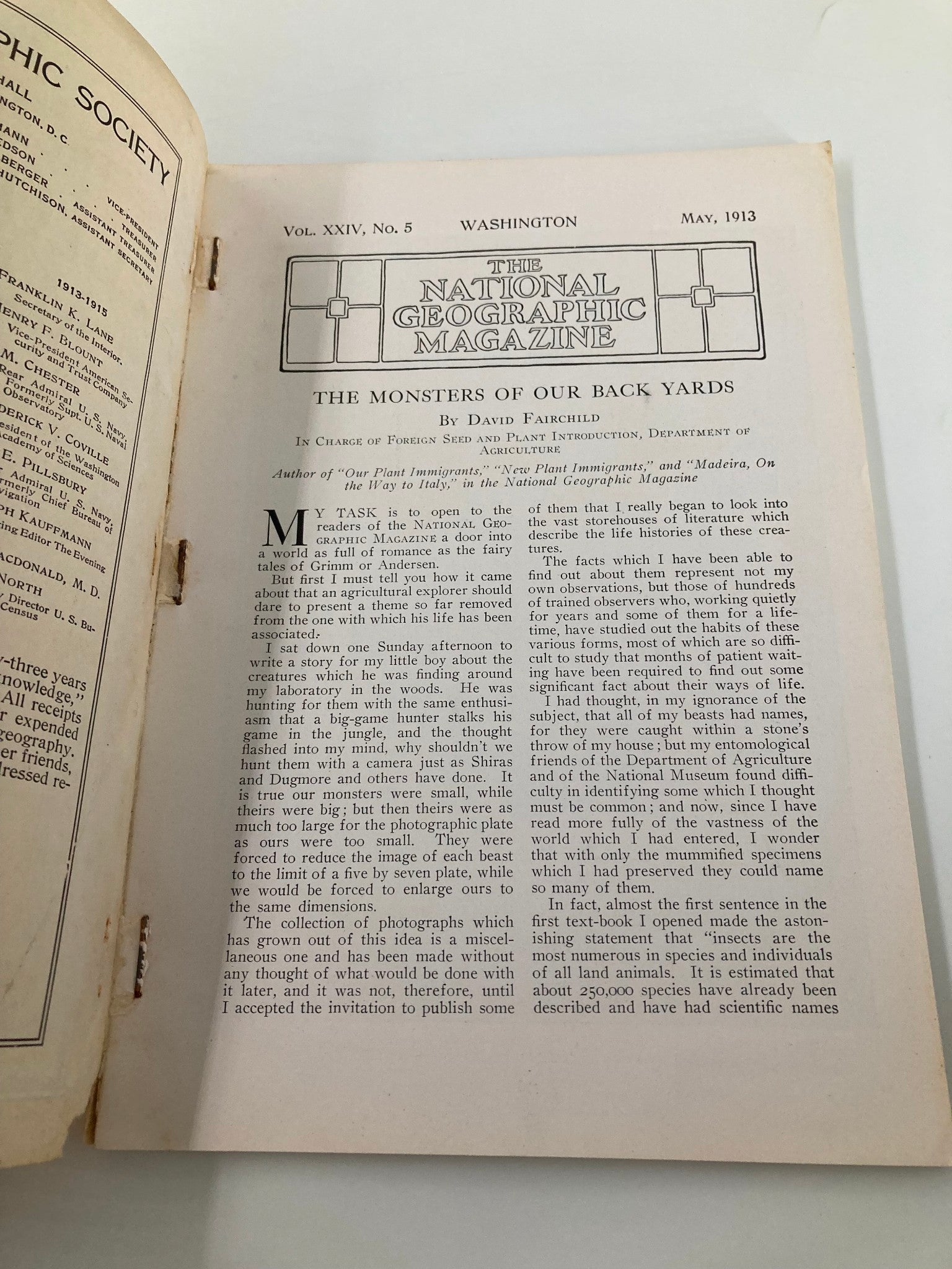 VTG The National Geographic Magazine May 1913 Monsters of Our Back Yards