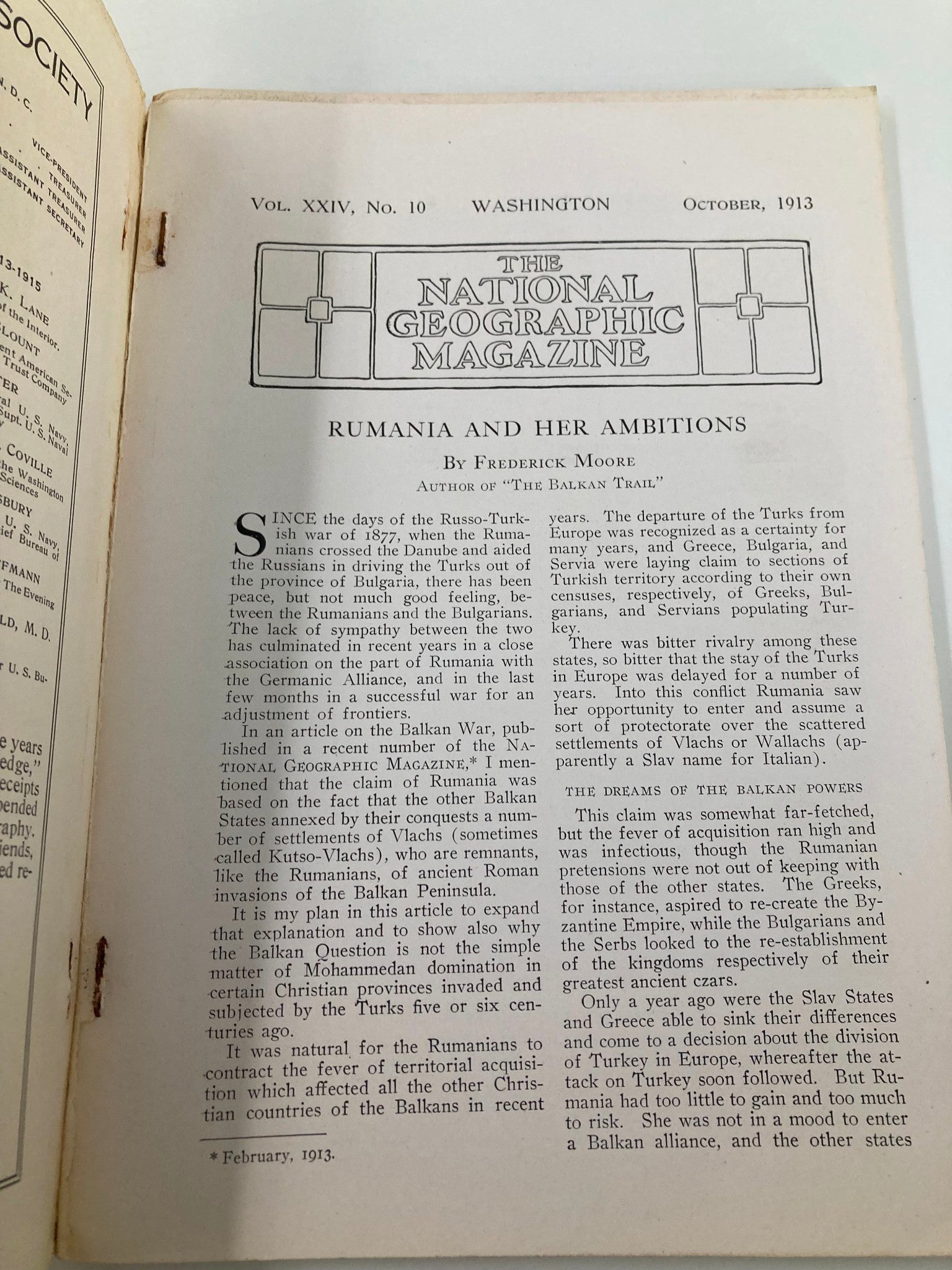 VTG The National Geographic Magazine October 1913 Rumania and Her Ambitions