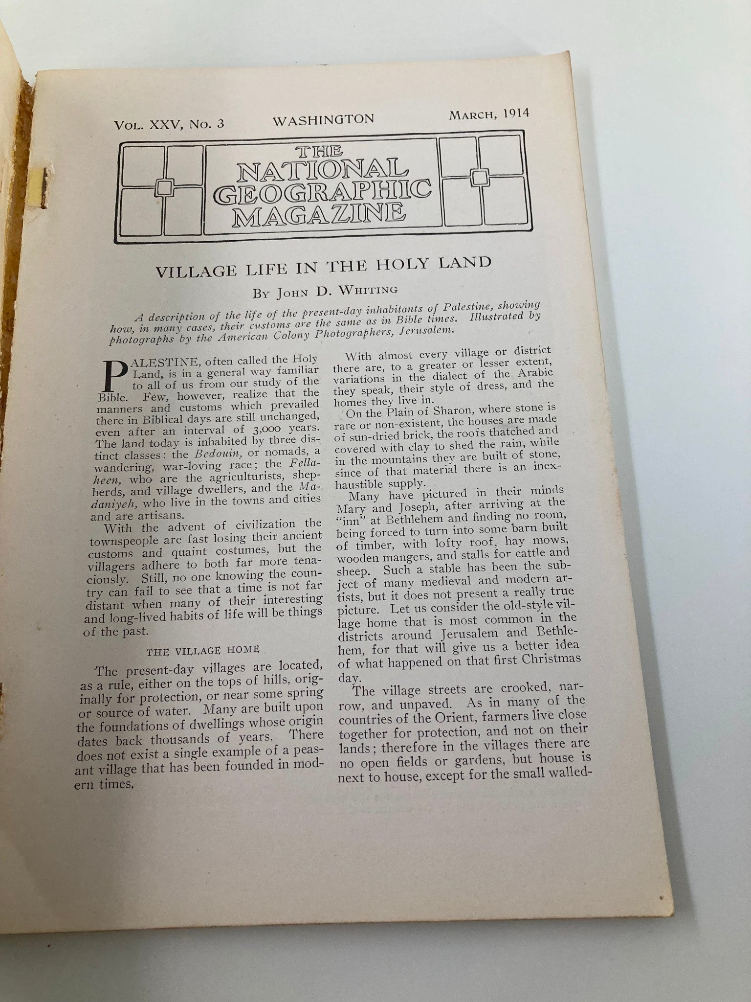 VTG The National Geographic Magazine March 1914 Village Life in the Holy Land