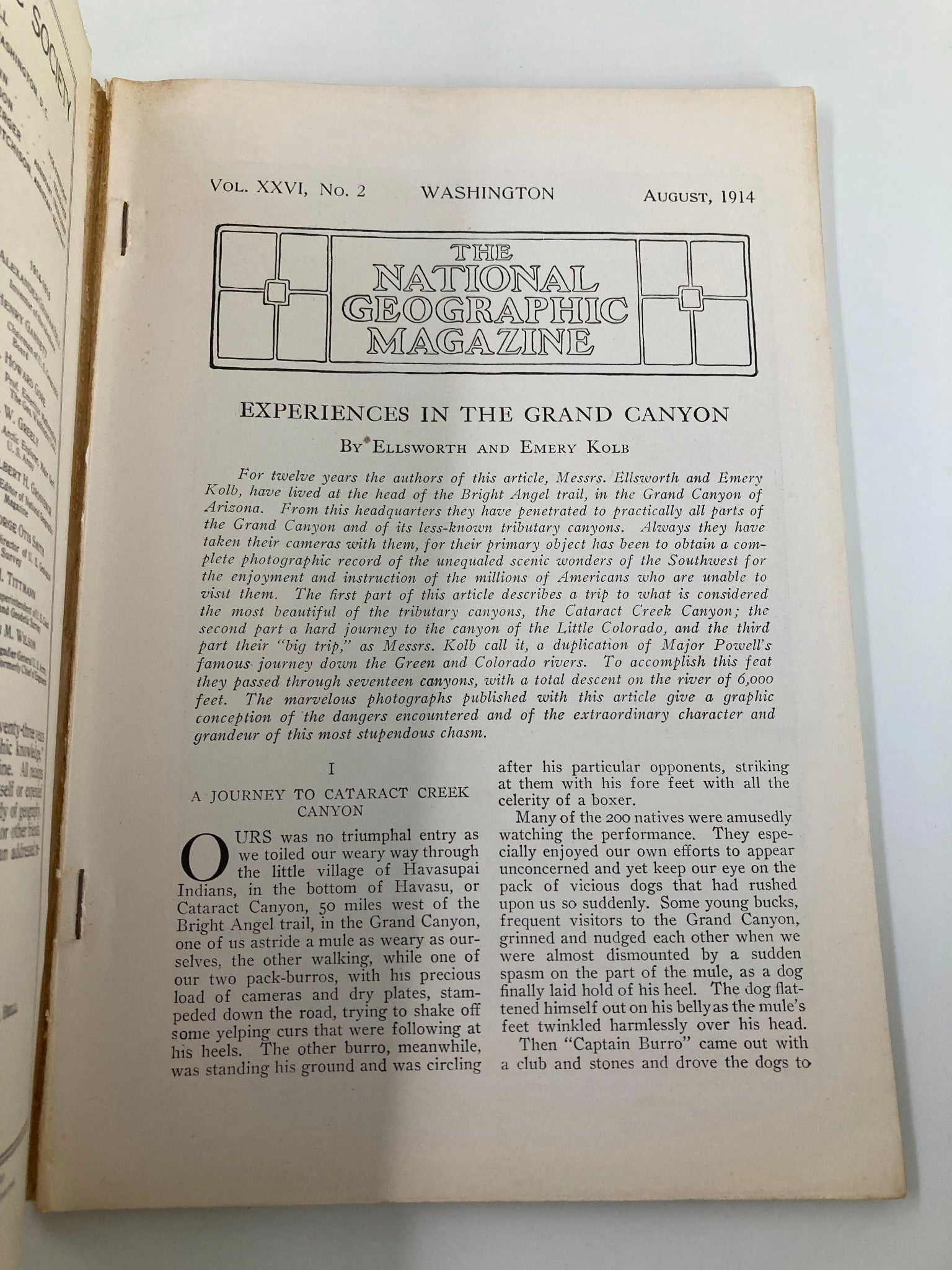 VTG The National Geographic Magazine August 1914 Experiences in the Grand Canyon