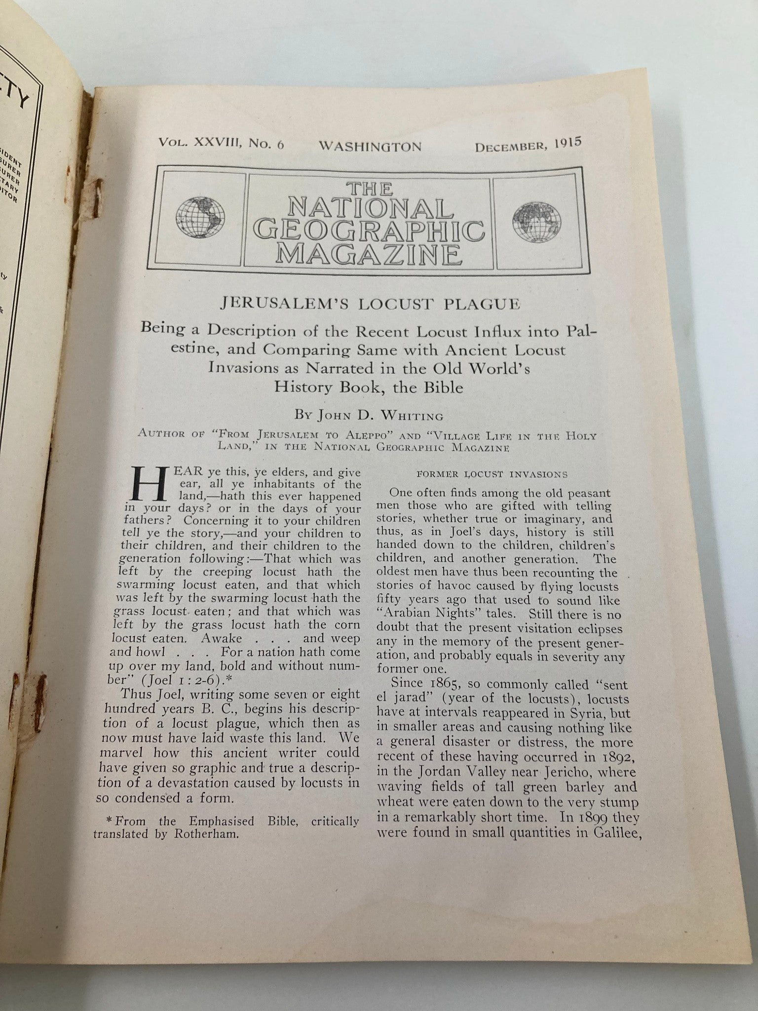 VTG The National Geographic Magazine December 1915 Jerusalem's Locust Plague