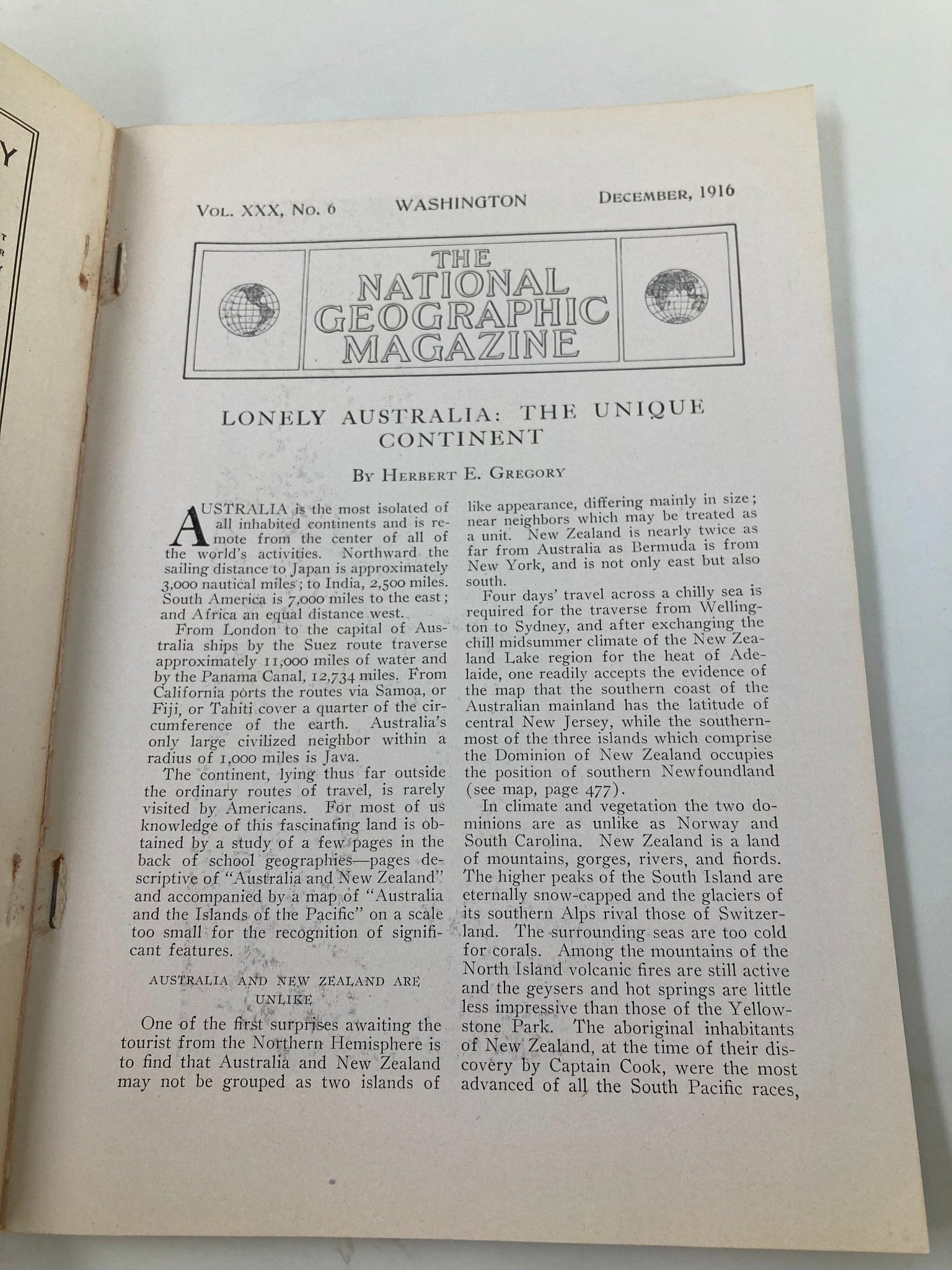 VTG The National Geographic Magazine Deccember 1916 The Lonely Australia