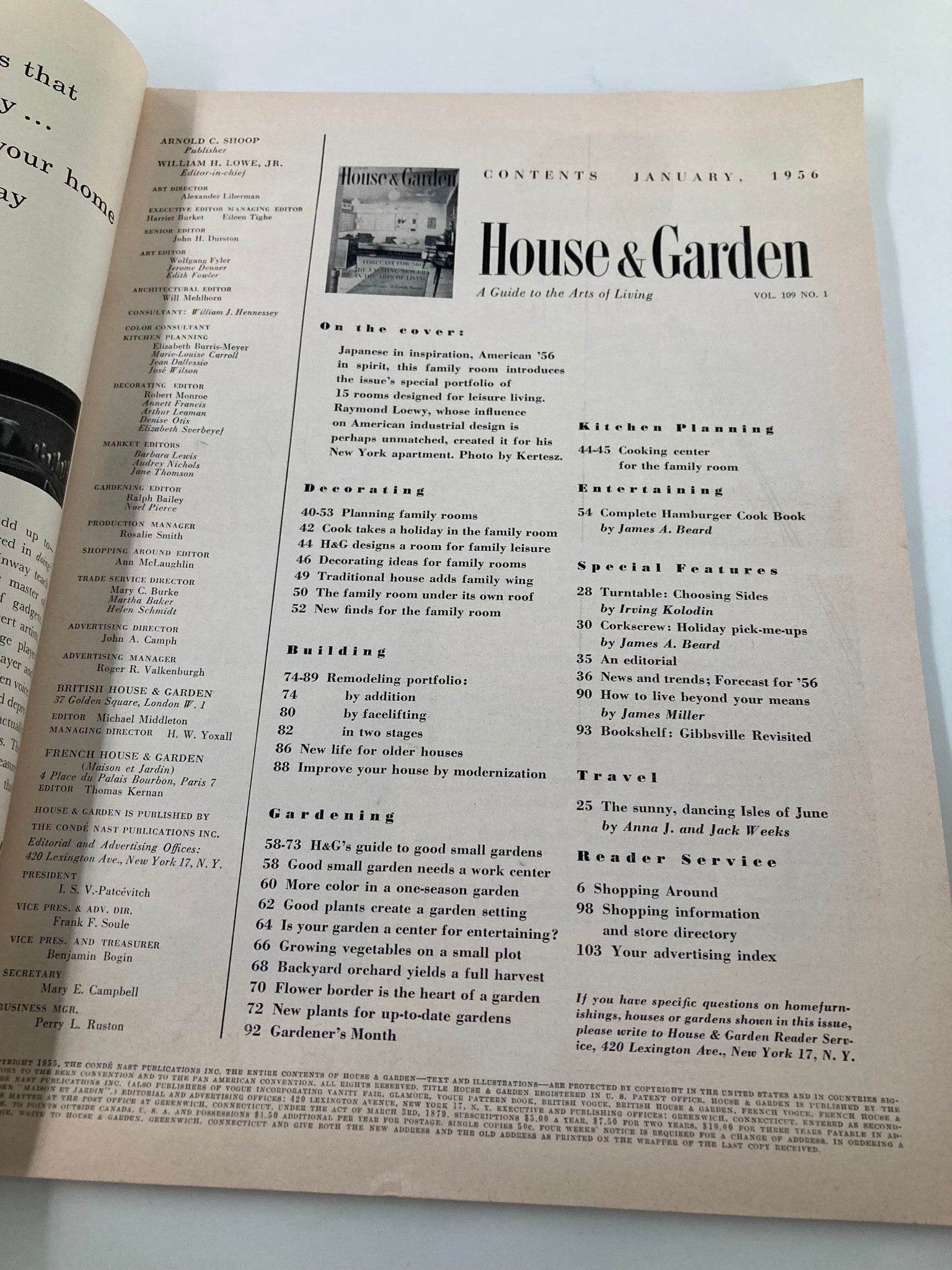 VTG House & Garden Magazine January 1956 The Exciting New Era Arts of Living