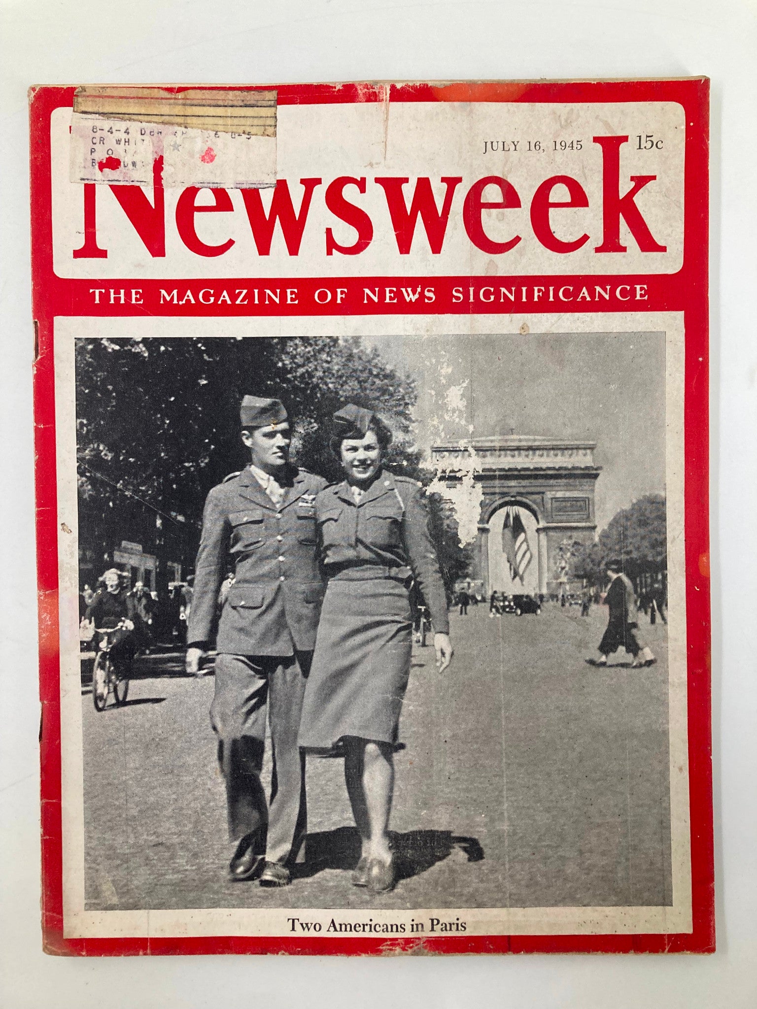 VTG Newsweek Magazine July 16 1945 Photograph of Two Americans in Paris, France