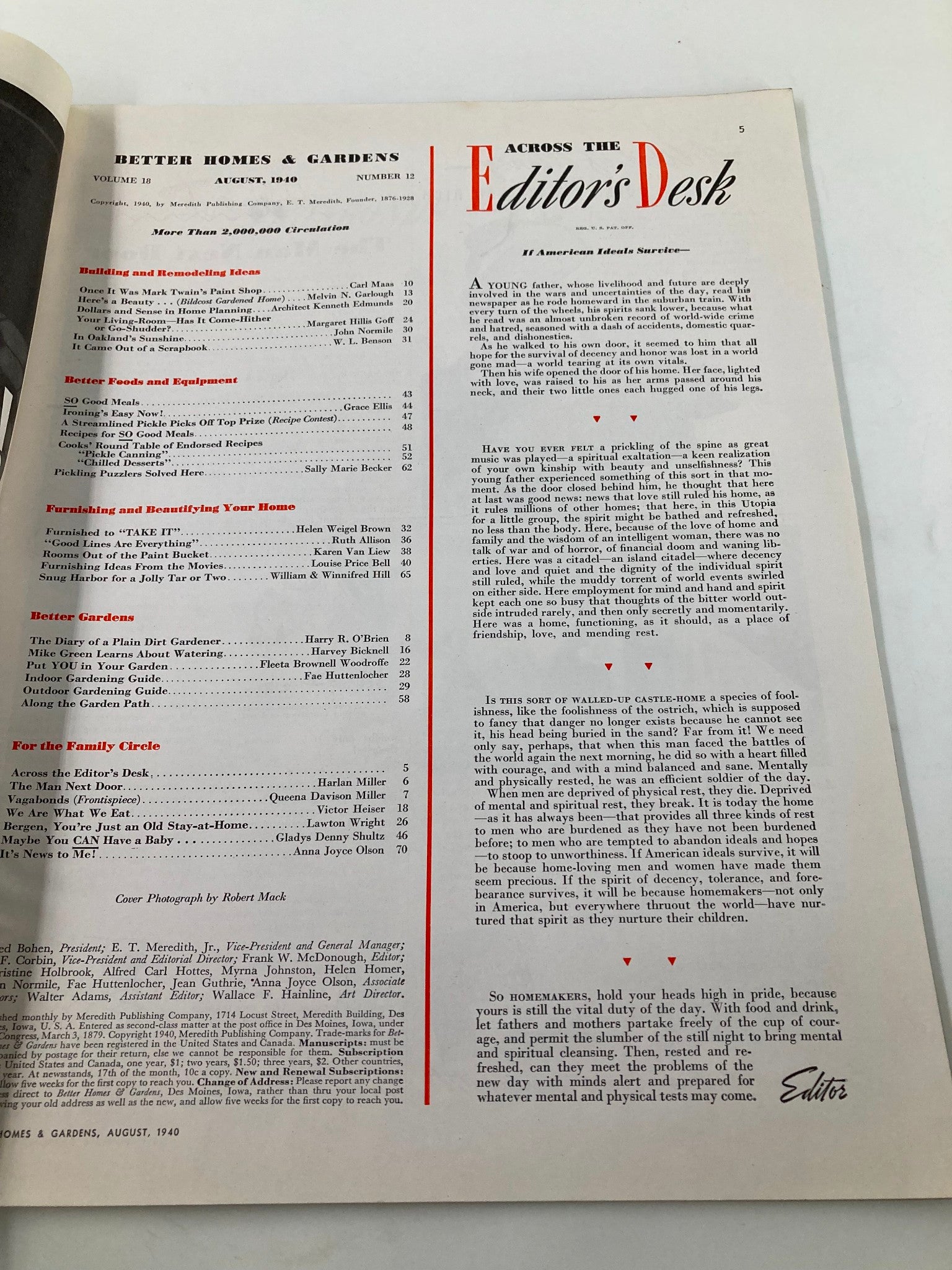 VTG Better Homes & Garden Magazine August 1940 Dollars & Sense in Home Planning