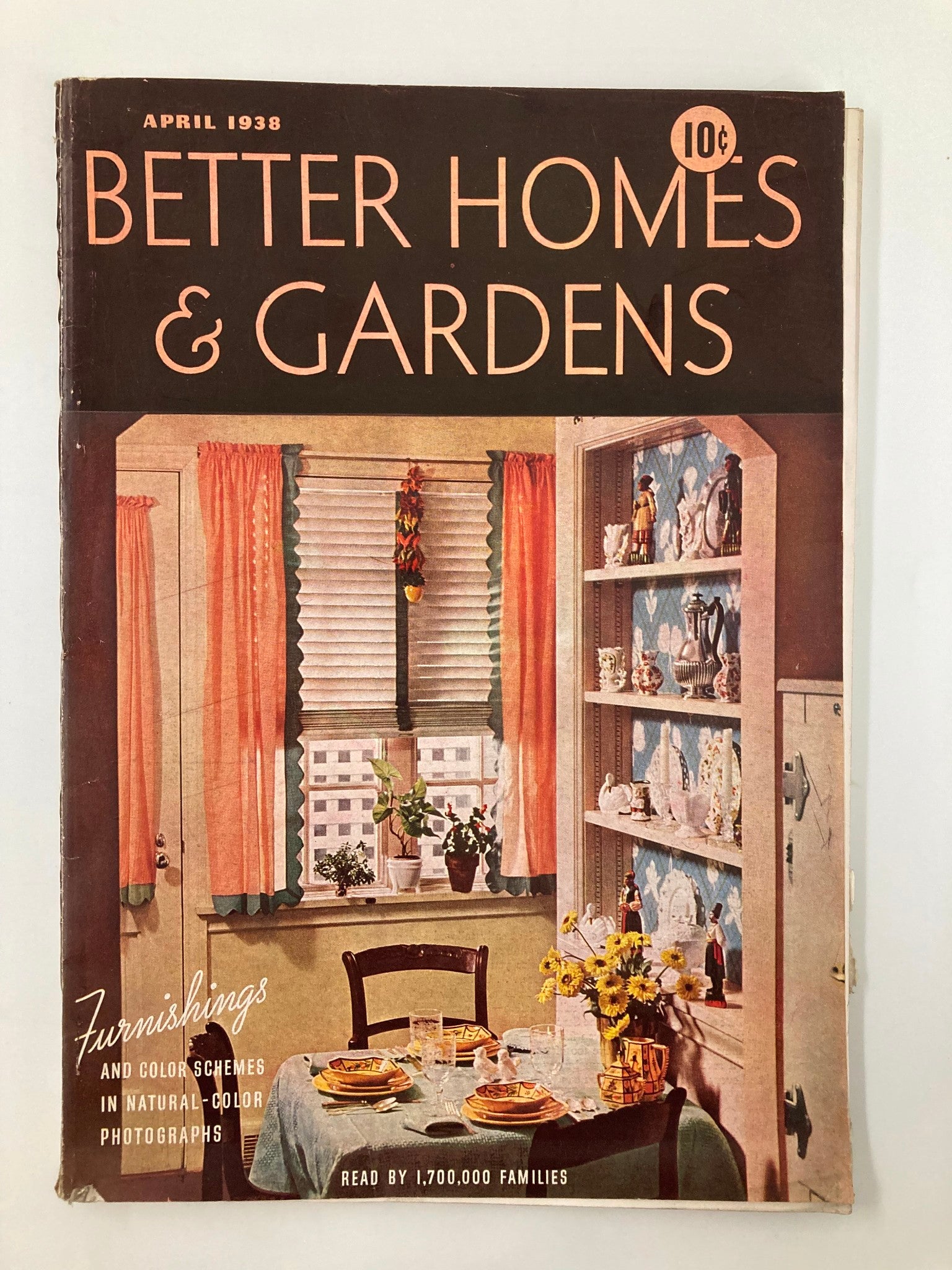 Cover of VTG Better Homes & Gardens Magazine April 1938 showcasing home decor ideas with a focus on furnishings and color schemes.