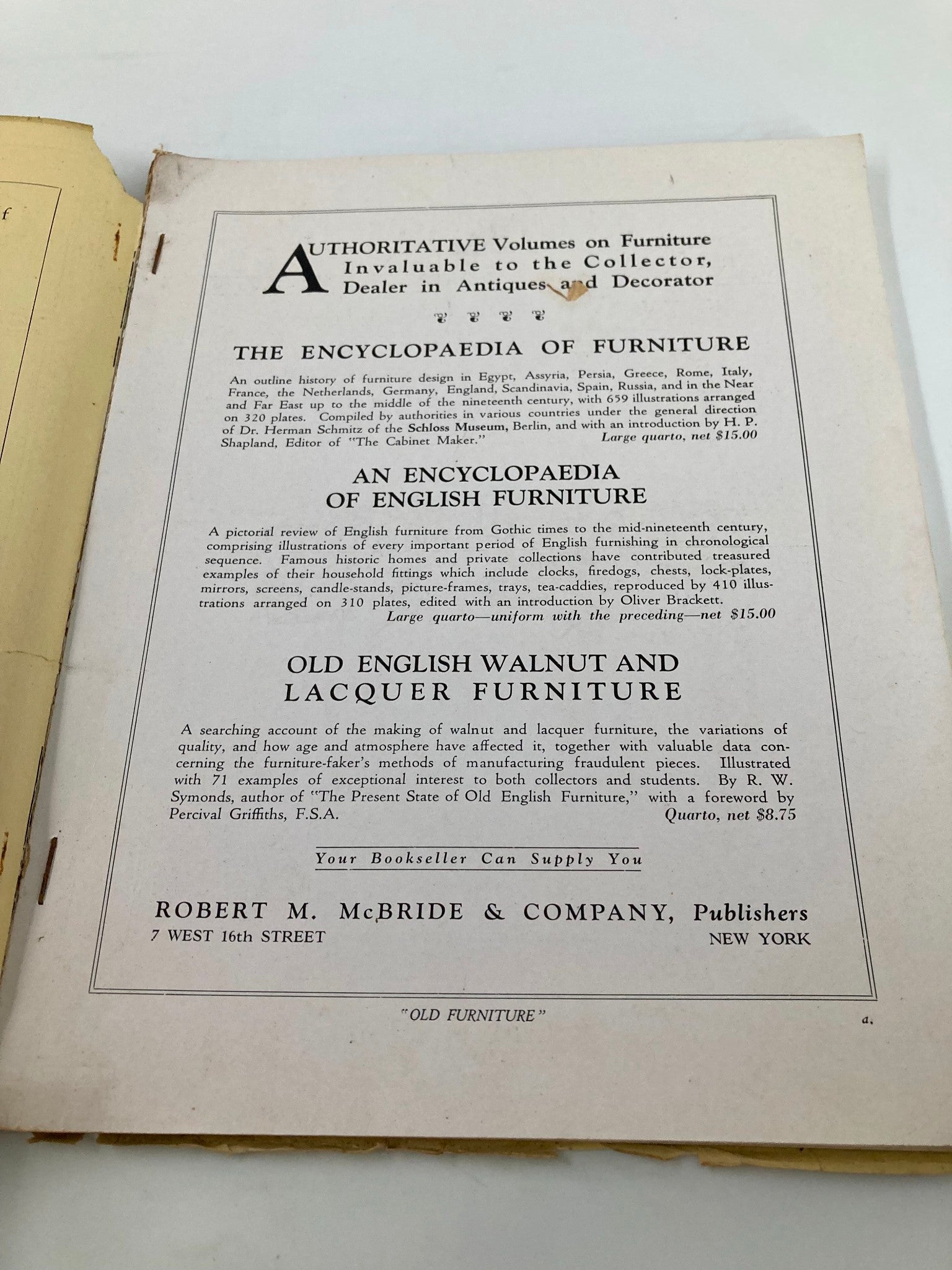 VTG Old Furniture Magazine January 1928 The Encyclopedia of Furtnitures No Label