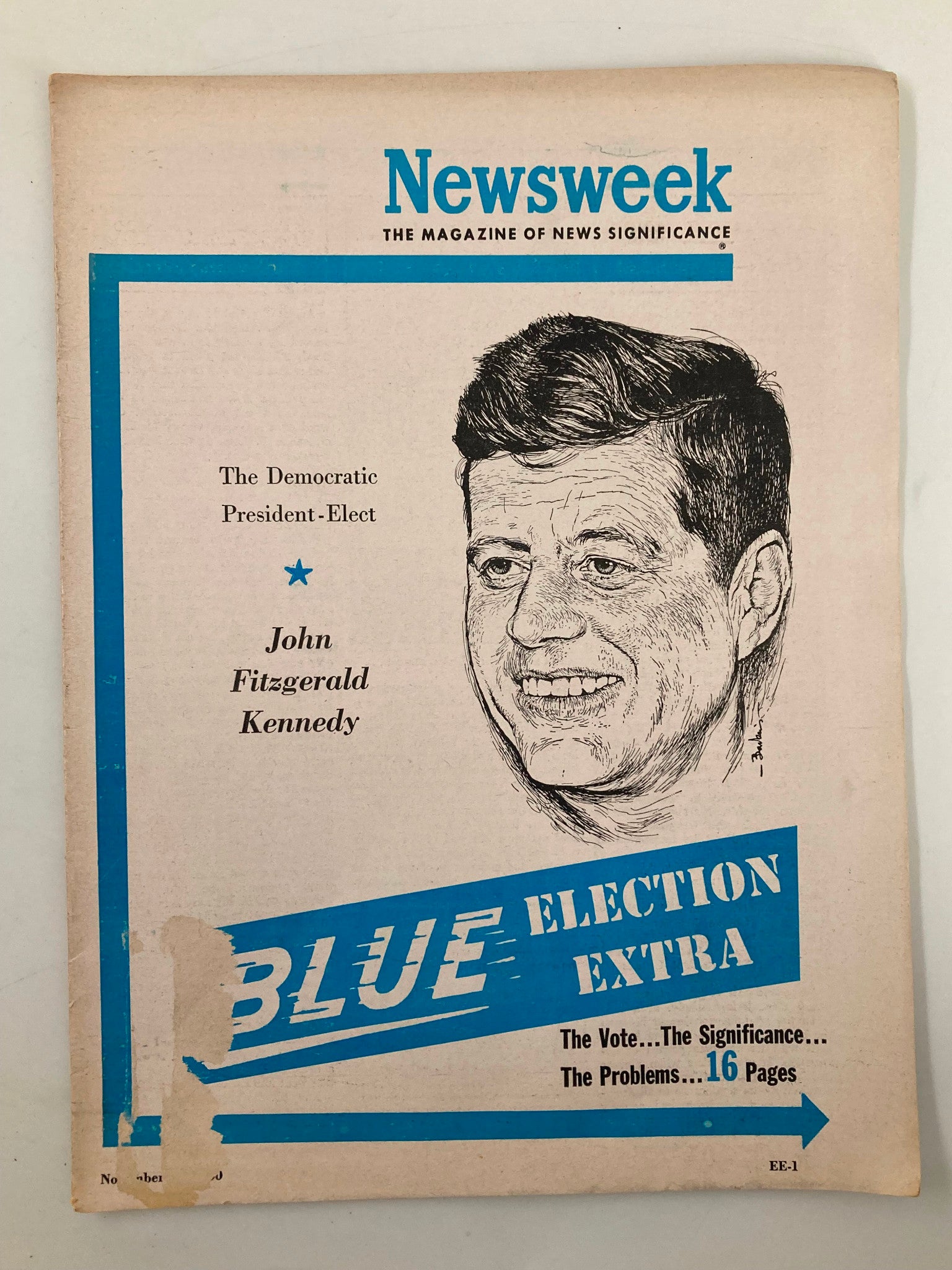 VTG Newsweek Magazine November 14 1960 President-Elect John Fitzgerald Kennedy