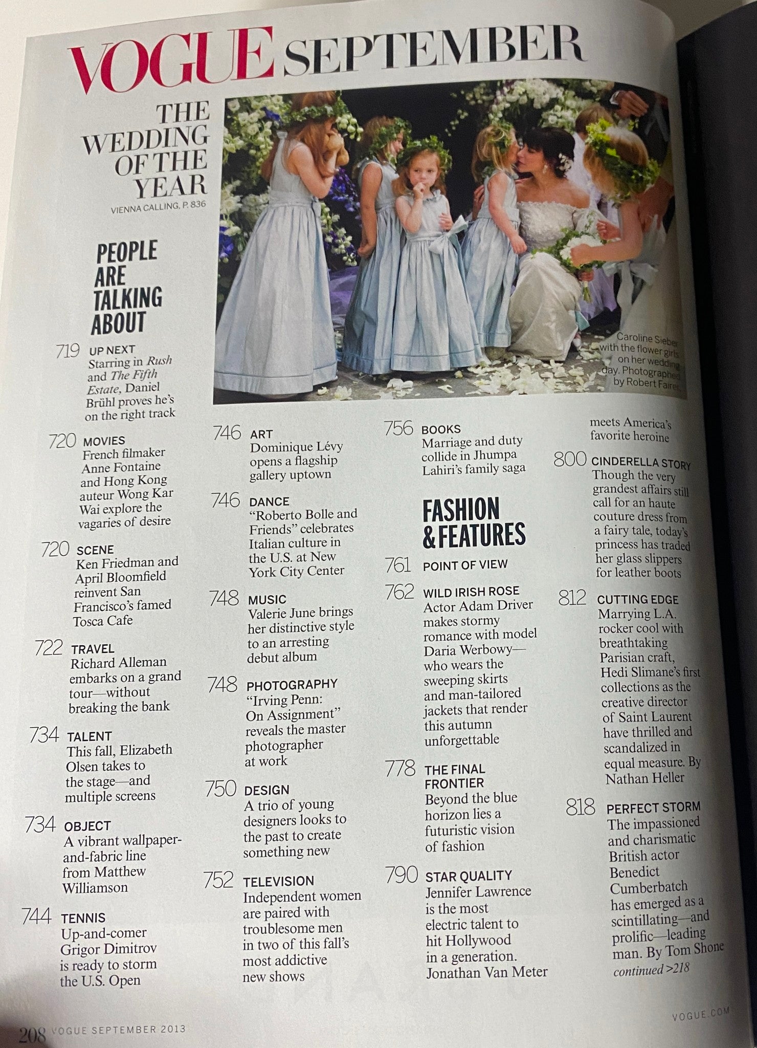 Vogue Magazine September 2013 edition page featuring 'The Wedding of the Year' with four young girls in matching dresses, showcasing pages 720 to 746 highlighting relevant cultural features.