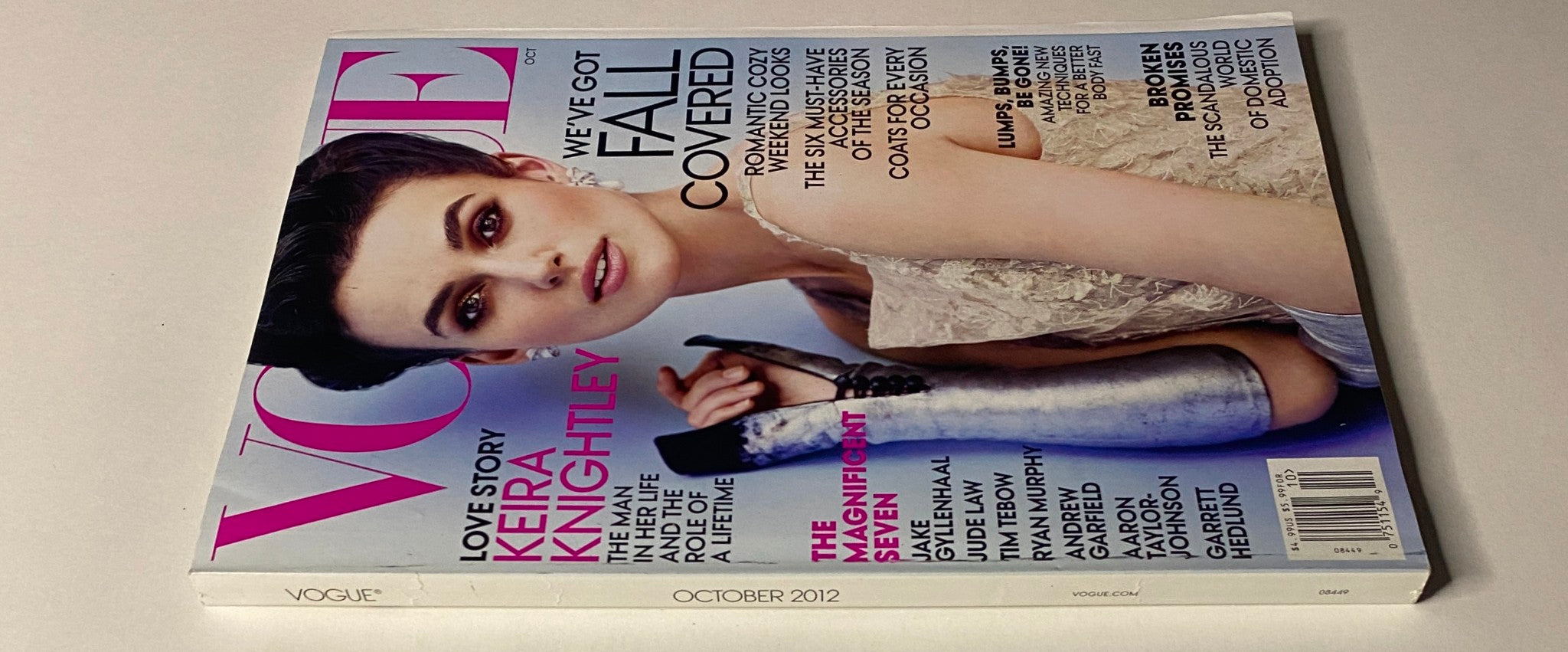 Vogue Magazine October 2012 Keira Knightley Cover showcasing the actress with a focus on fall fashion trends and the theme of cozy weekend looks.