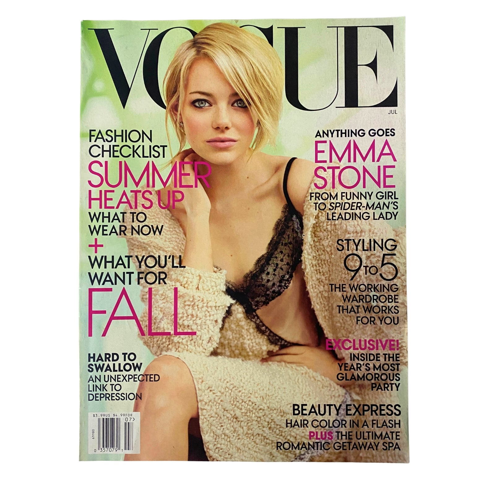 Vogue Magazine July 2012 featuring Emma Stone on the cover, showcasing stylish summer fashion with a checklist theme for fall. The cover highlights Emma Stone's transition from girl-next-door to Hollywood star.