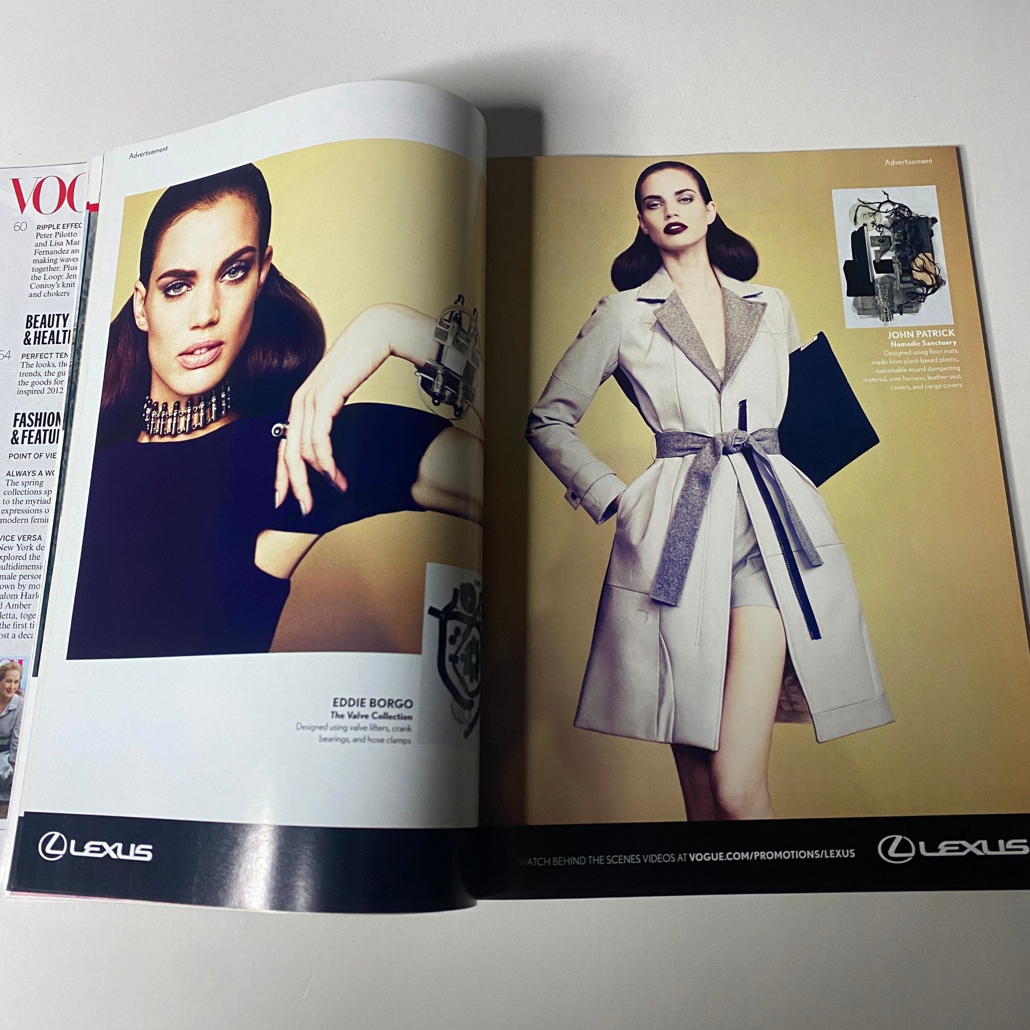 Vogue Magazine January 2012 Meryl Streep Cover No Label VG featuring an advertisement with model Eddie Borgo showcasing a stylish outfit alongside a chic backdrop.