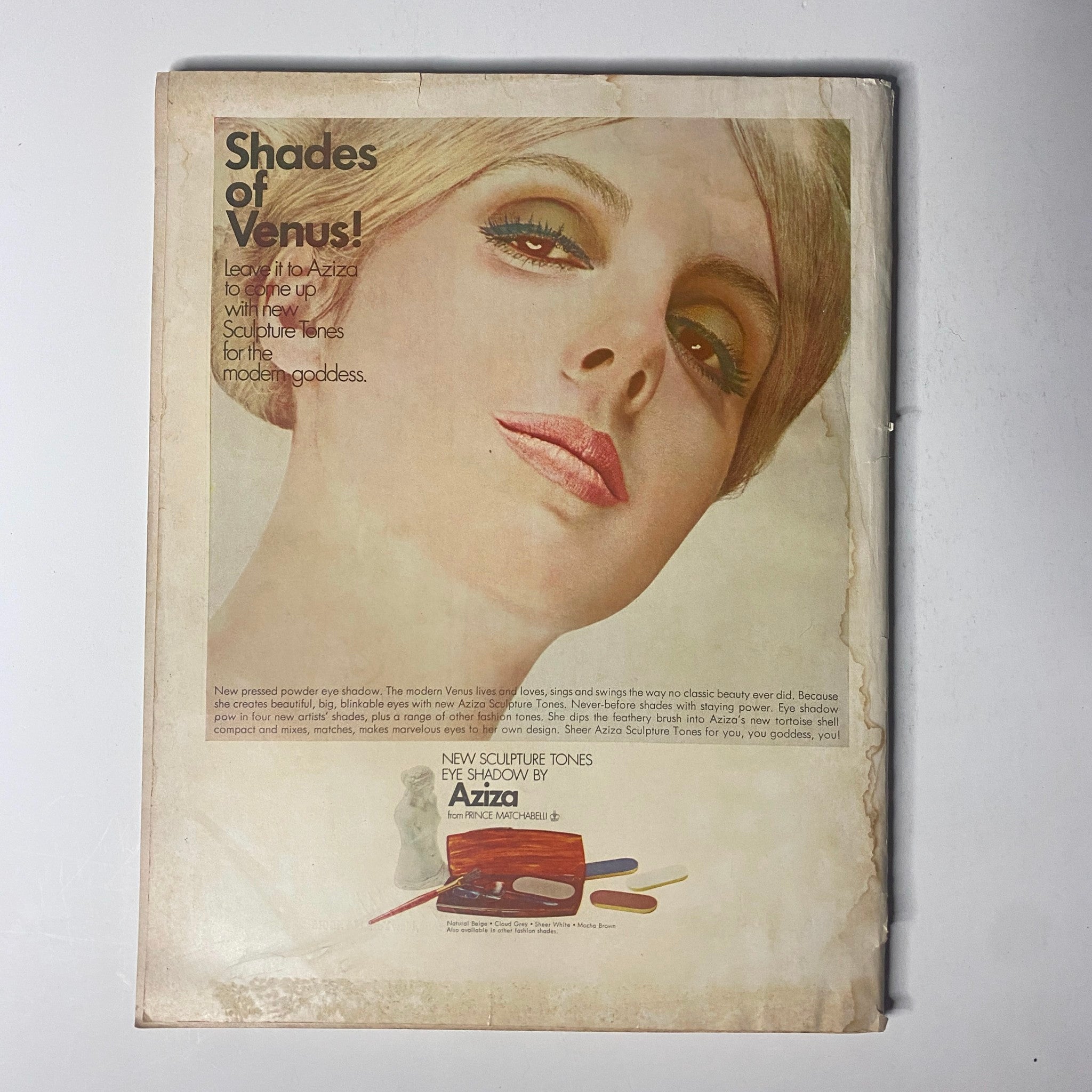 Back cover of Vogue Magazine March 1, 1967, featuring an advertisement for Shades of Venus cosmetics, highlighting beauty trends from the 1960s.