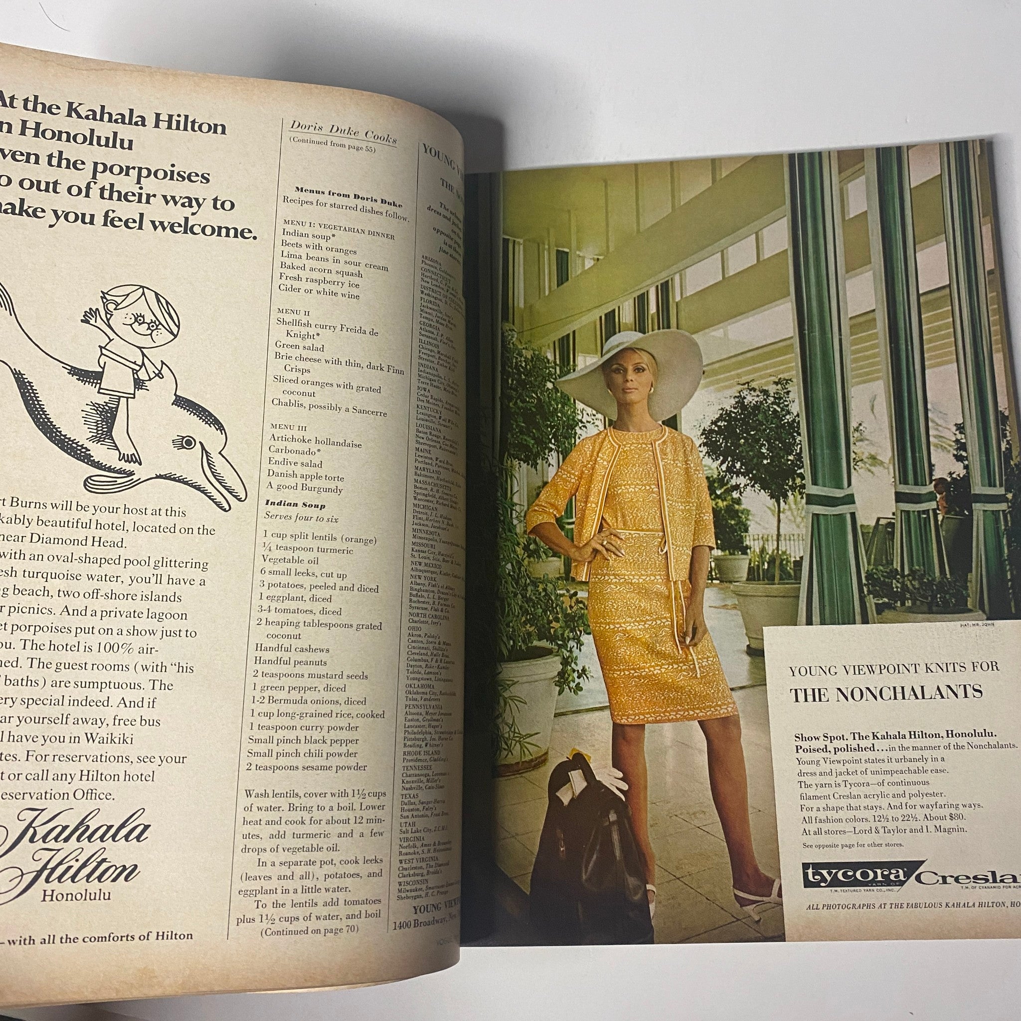 Interior page of Vogue Magazine November 1, 1966, featuring a model posed elegantly in a chic outfit, exemplifying 1960s fashion.