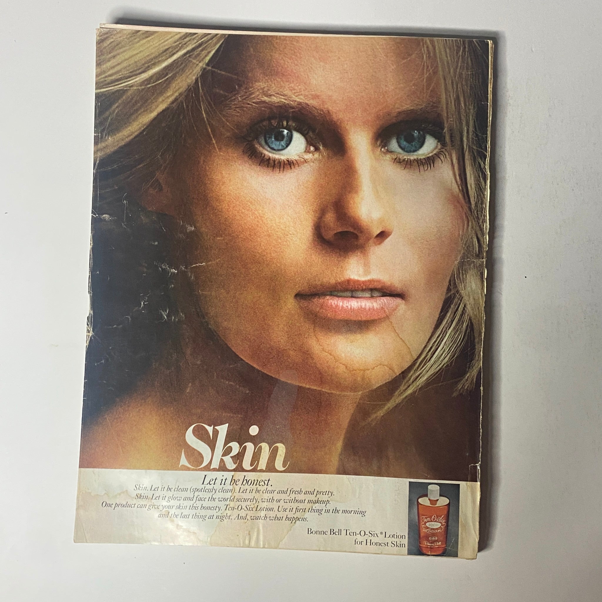 Advertisement from Vogue Magazine November 1, 1972, focusing on skincare products, featuring a model with flawless skin and beauty tips.