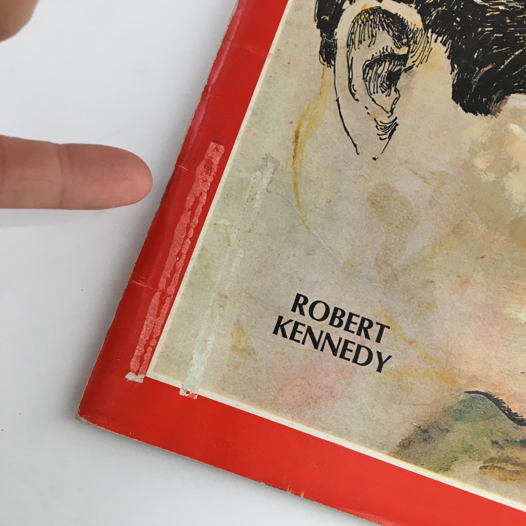 Close-up view of the Time Magazine Cover dated June 14, 1968, showcasing Robert F. Kennedy's name, capturing historical significance.