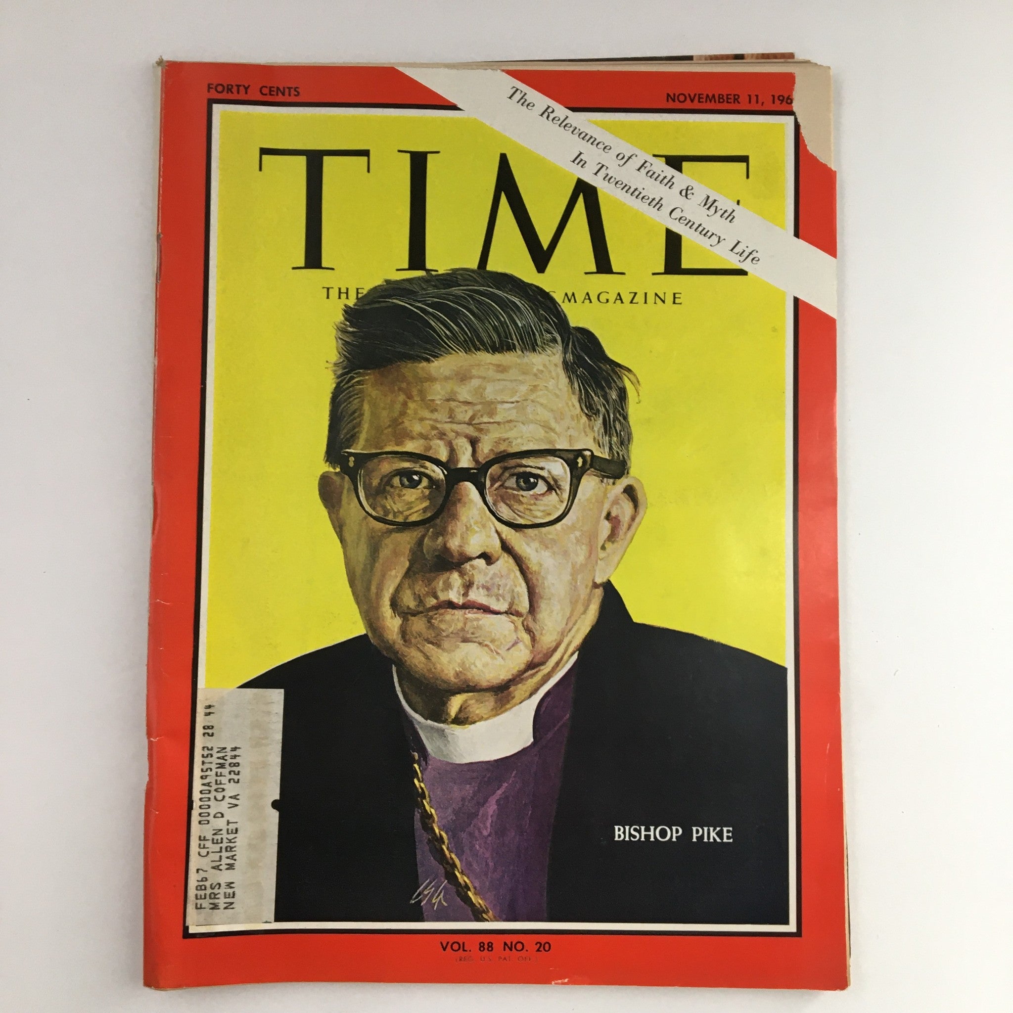 Time Magazine November 11 1966 Vol. 88 No. 20 Episcopal Bishop James Albert Pike