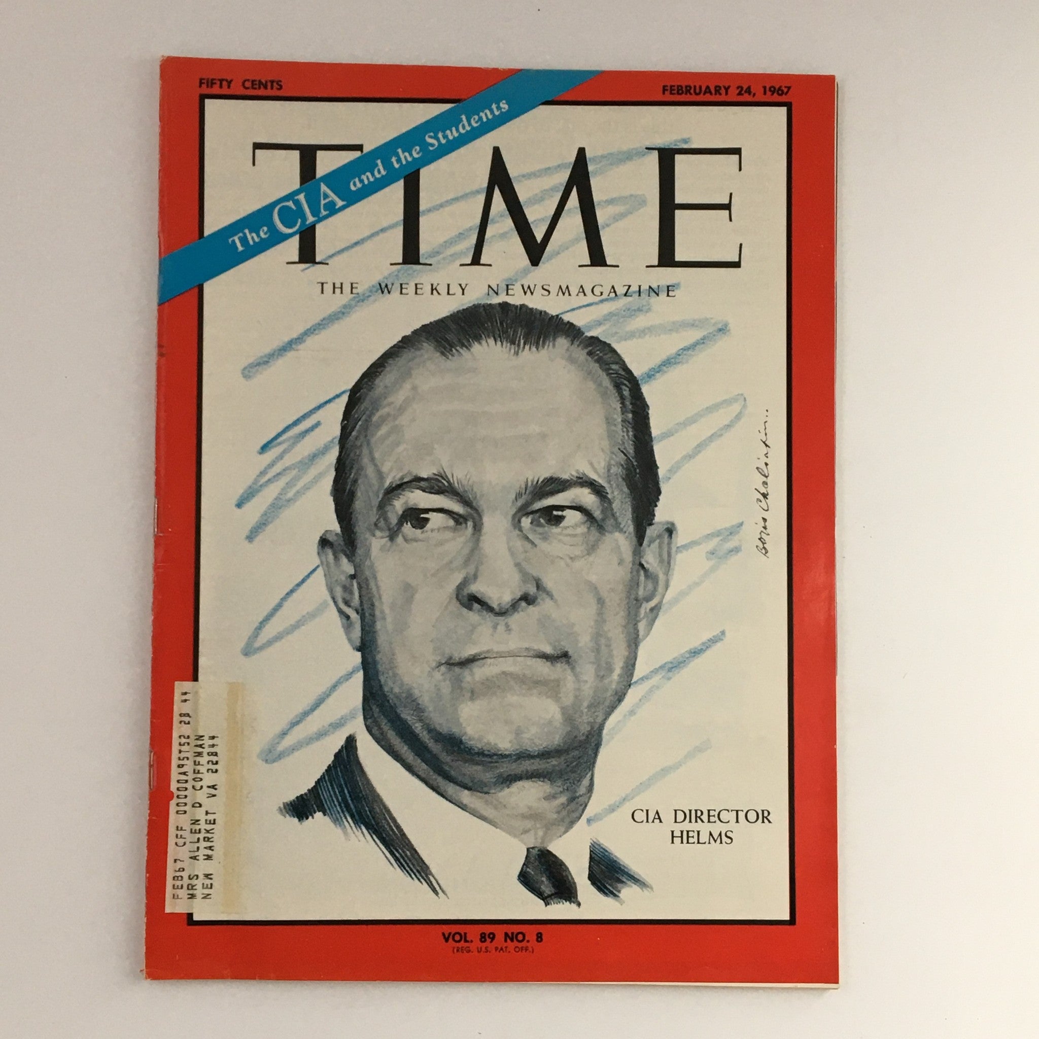 Cover of Time Magazine from February 24, 1967, Volume 89, No. 8 featuring CIA Director Richard Helms, showcasing a vintage design with historical significance.
