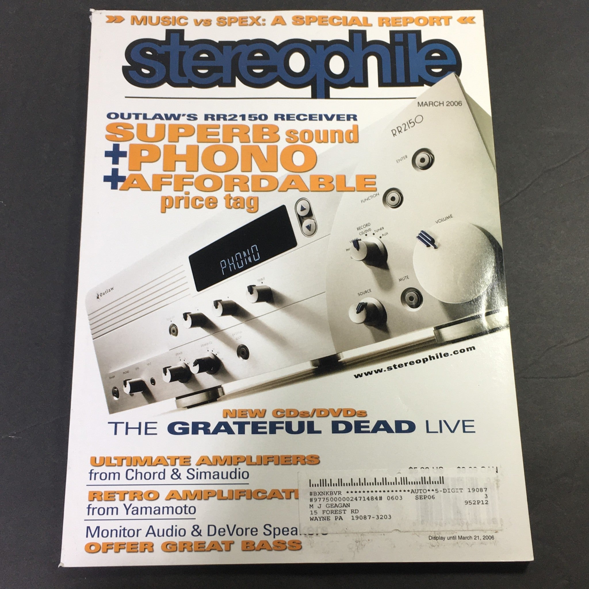 Stereophile Magazine March 2006 - Outlaw RR2150 Receiver / Chord & Simaudio AMP