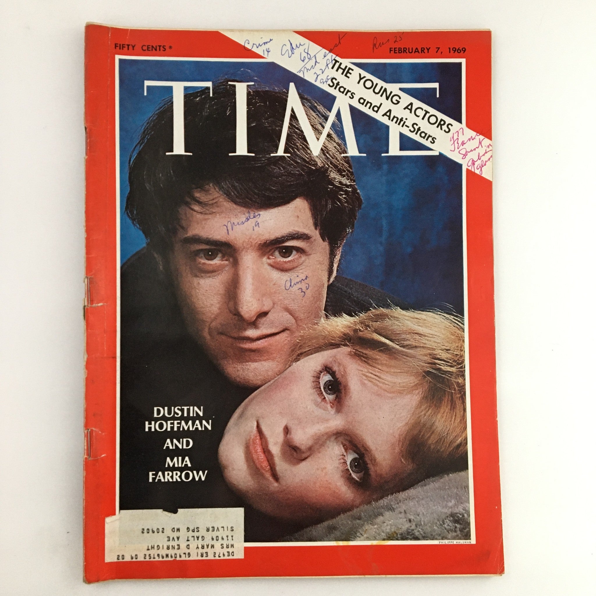 Time Magazine February 7 1969 Vol. 93 No. 6 Dustin Hoffman and Mia Farrow