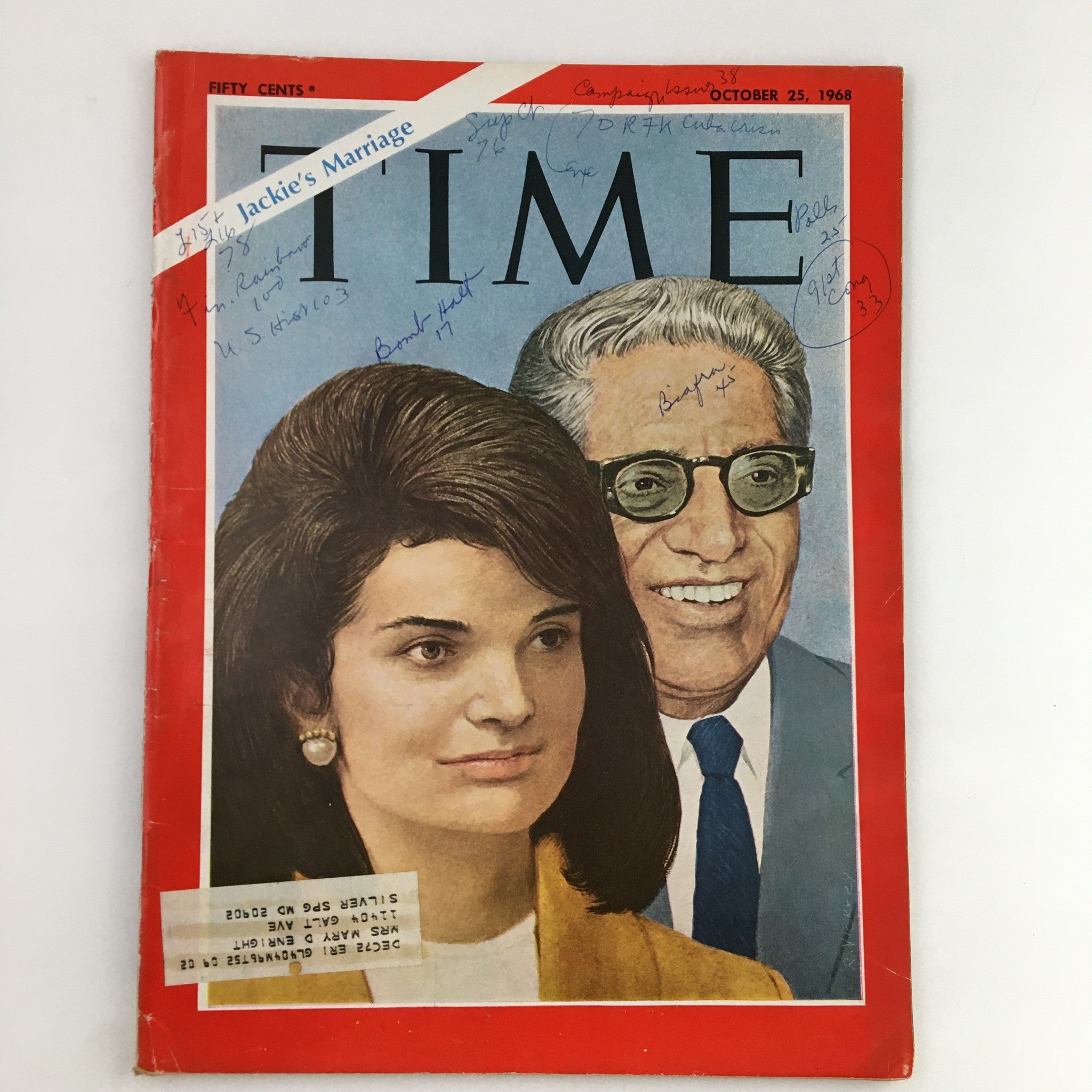 Time Magazine October 25 1968 Vol. 92 No. 17 Jacqueline Kennedy's Marriage