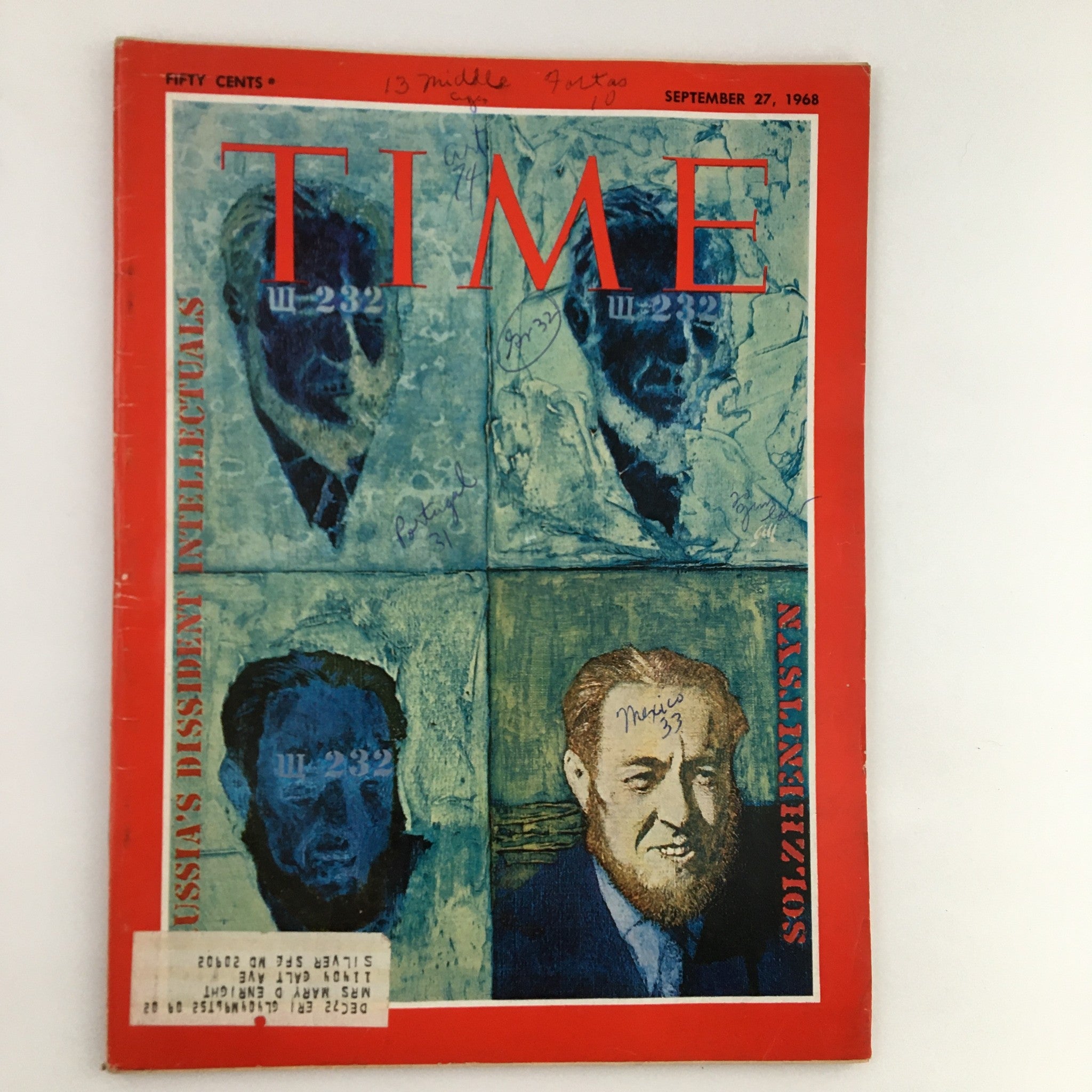 Time Magazine September 27 1968 Vol. 92 No. 13 Russia's Aleksandr Solzhenitsyn