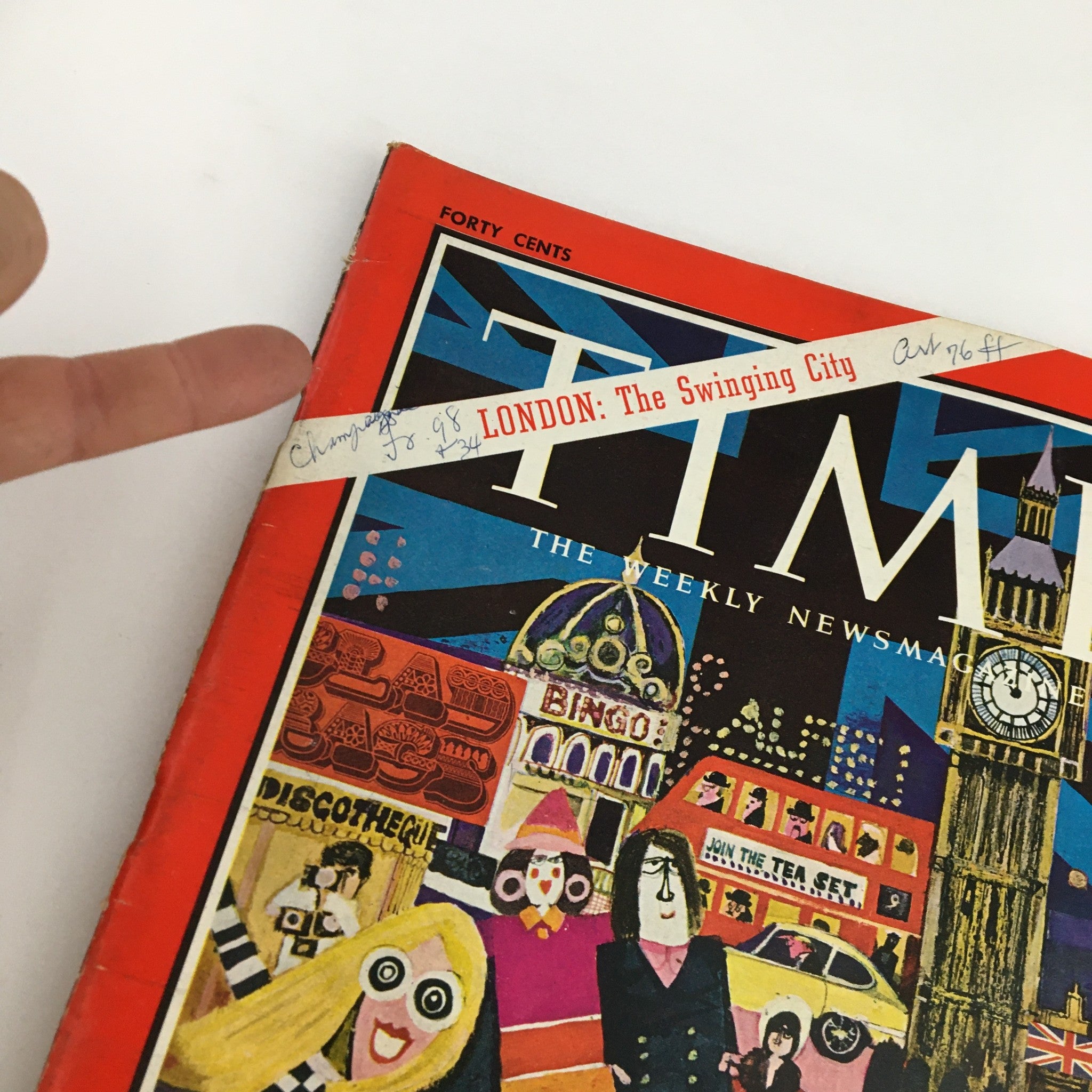 Cover of Time Magazine, April 15, 1966, titled 'London: The Swinging City,' featuring colorful illustrations of iconic London landmarks and cultural symbols, highlighting the vibrant atmosphere of 1960s London.