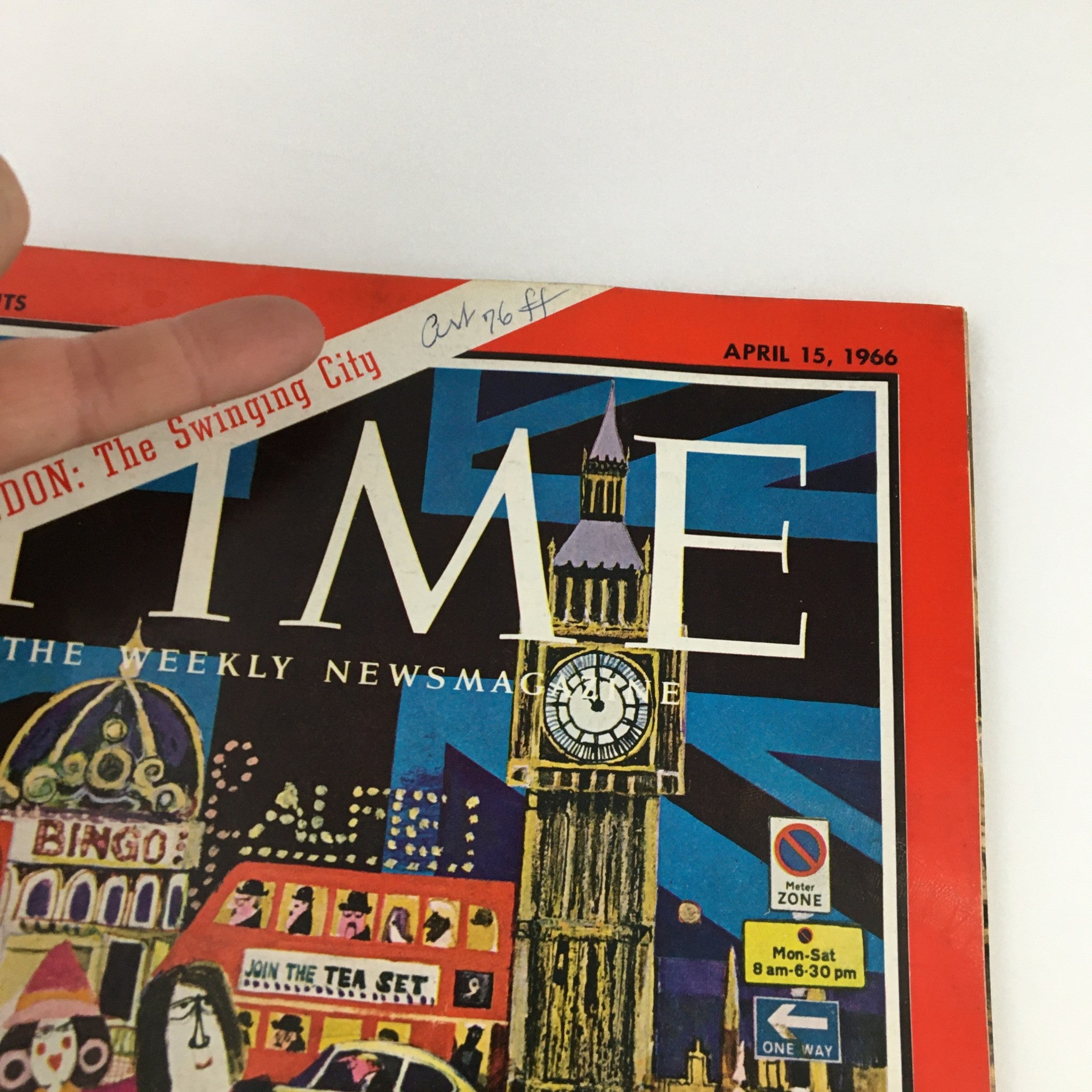 Cover of Time Magazine April 15, 1966, featuring the title 'London: The Swinging City' with a colorful illustration depicting Big Ben and icons of London culture.