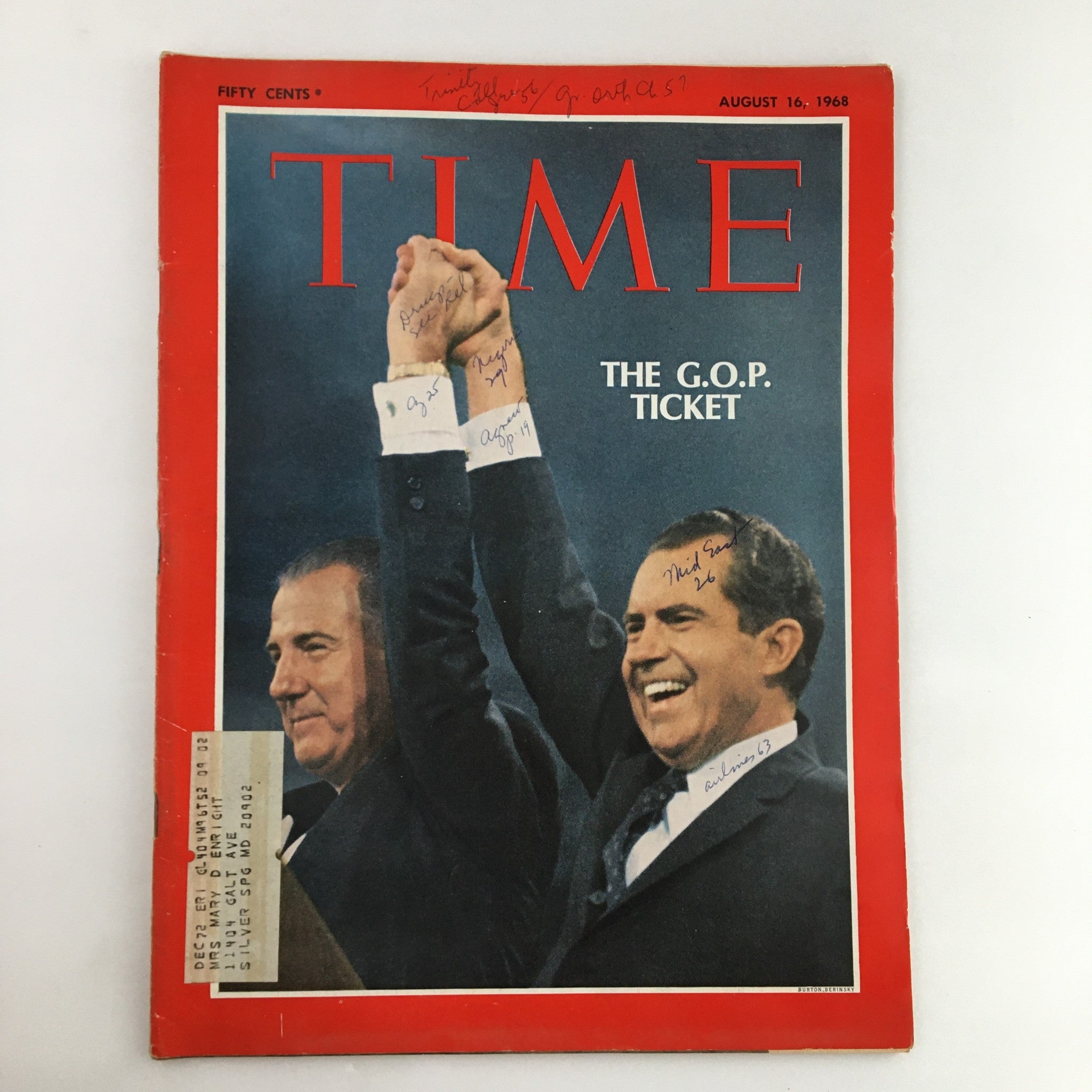 Time Magazine August 16 1968 Vol. 92 No. 7 Spiro Agnew and Richard Nixon