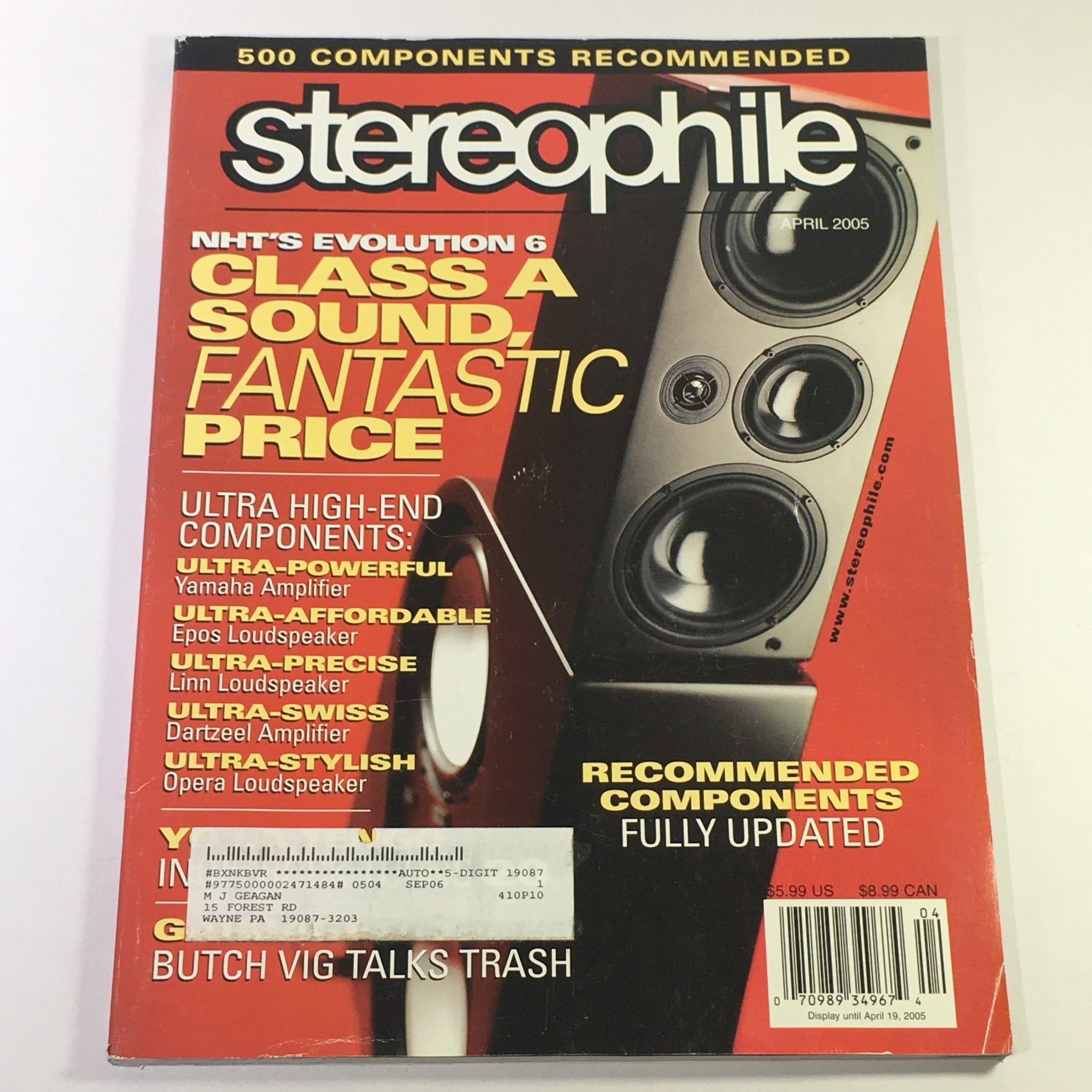 Stereophile Magazine April 2005 - NHT Evolution 6 Speaker / Butch Vig Talk Trash