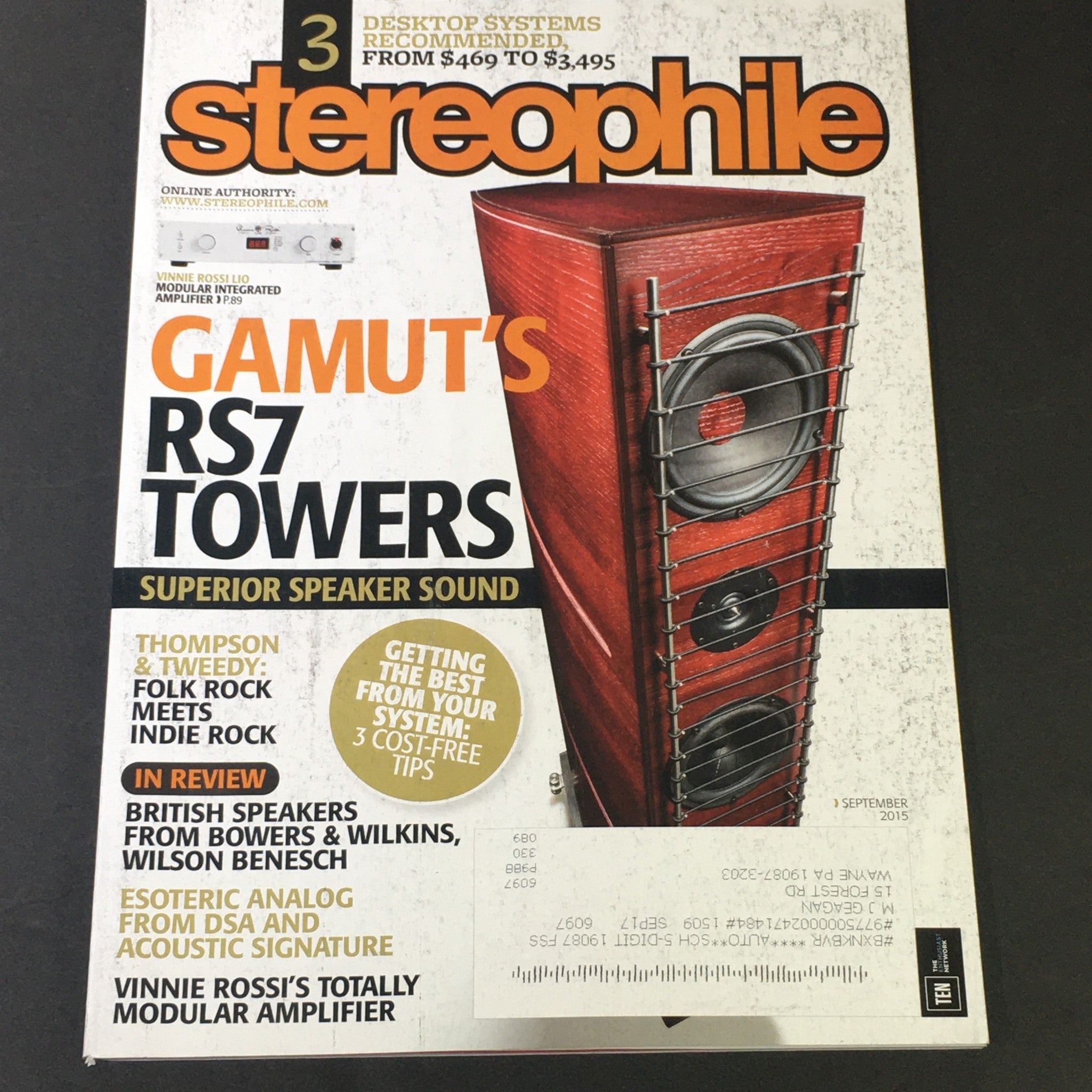 Stereophile Magazine September 2015 - Gamut RS7 Tower Speaker / Vinnie Rossi