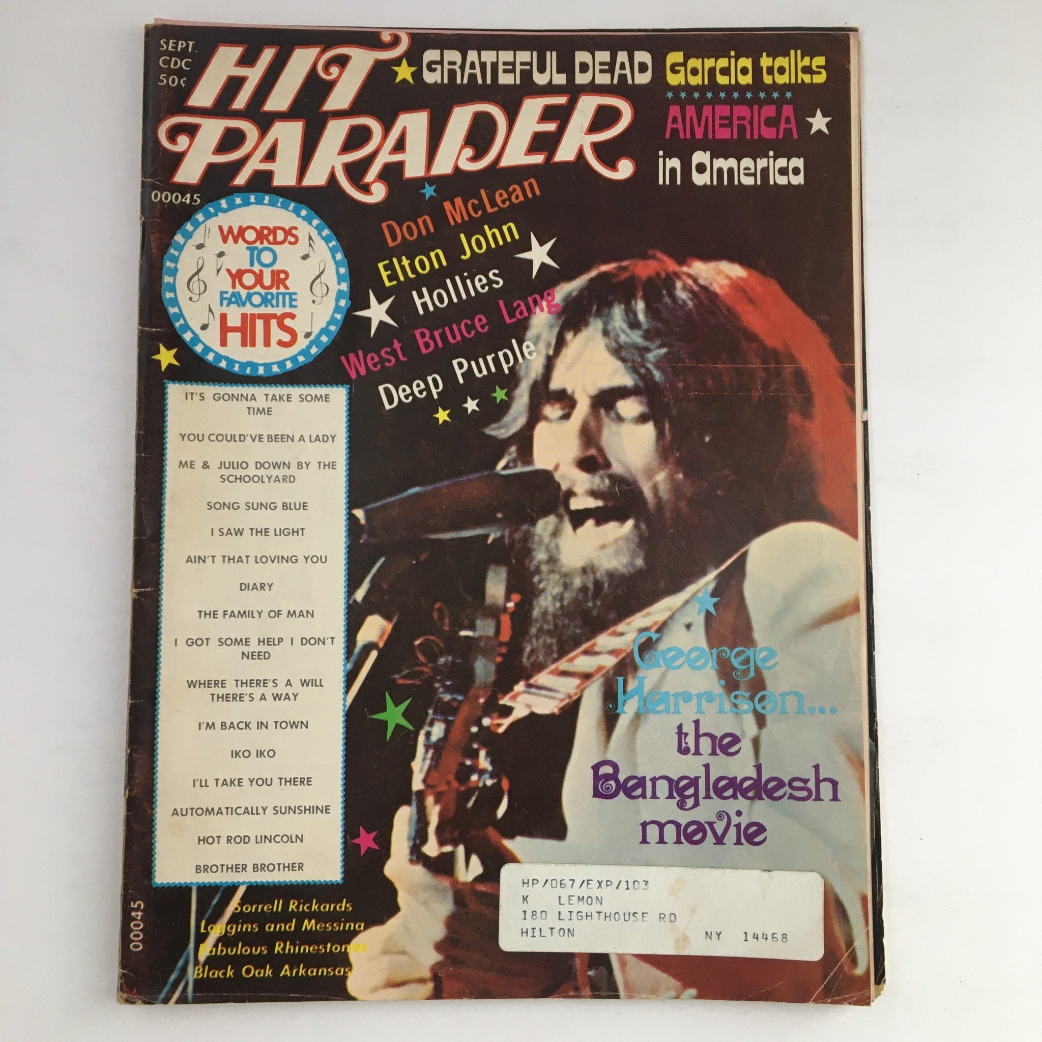 Hit Parader Magazine September 1972 George Harrison, Don McLean & Bob Dylan