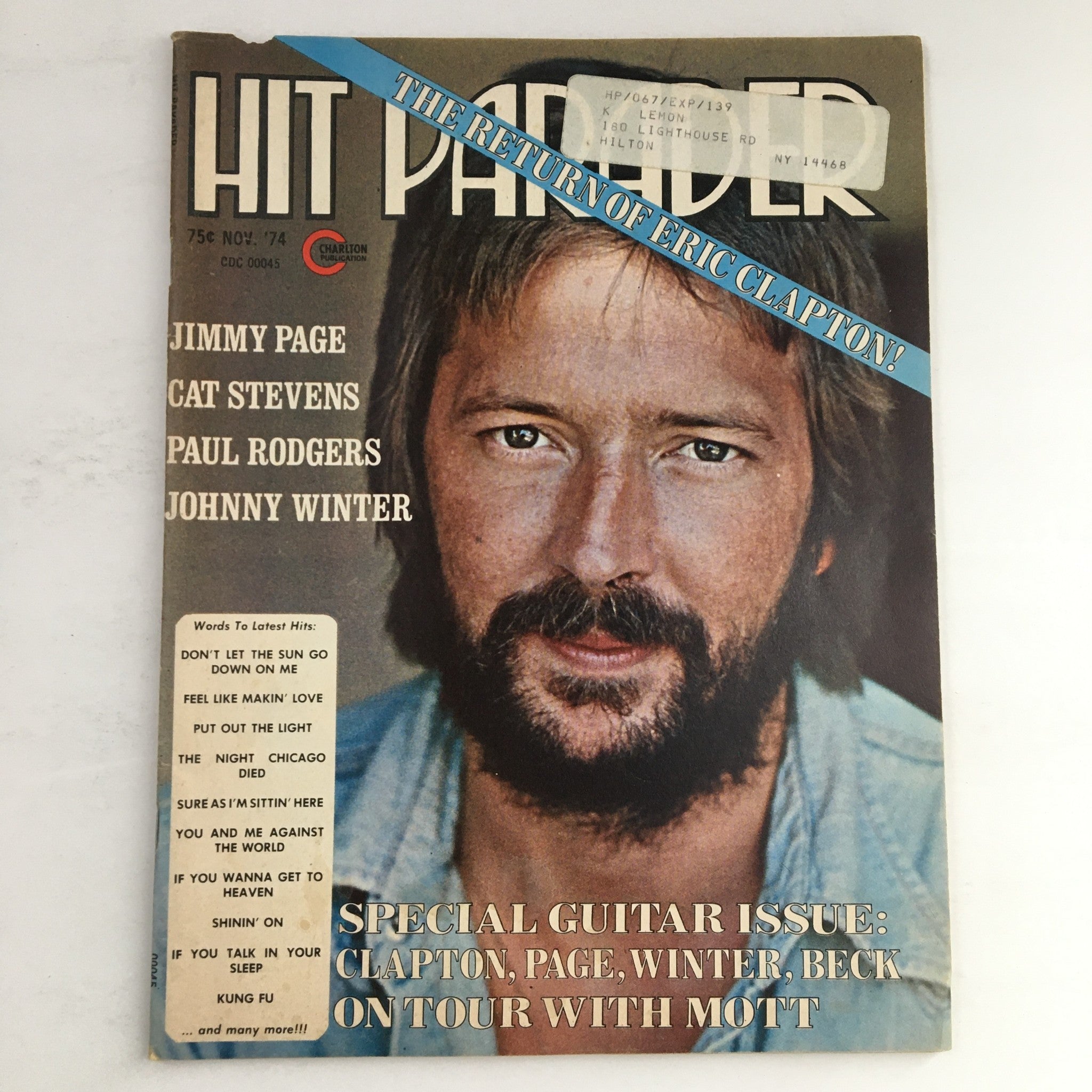 Hit Parader Magazine November 1974 Eric Clapton, Jimmy Page & Cat Stevens