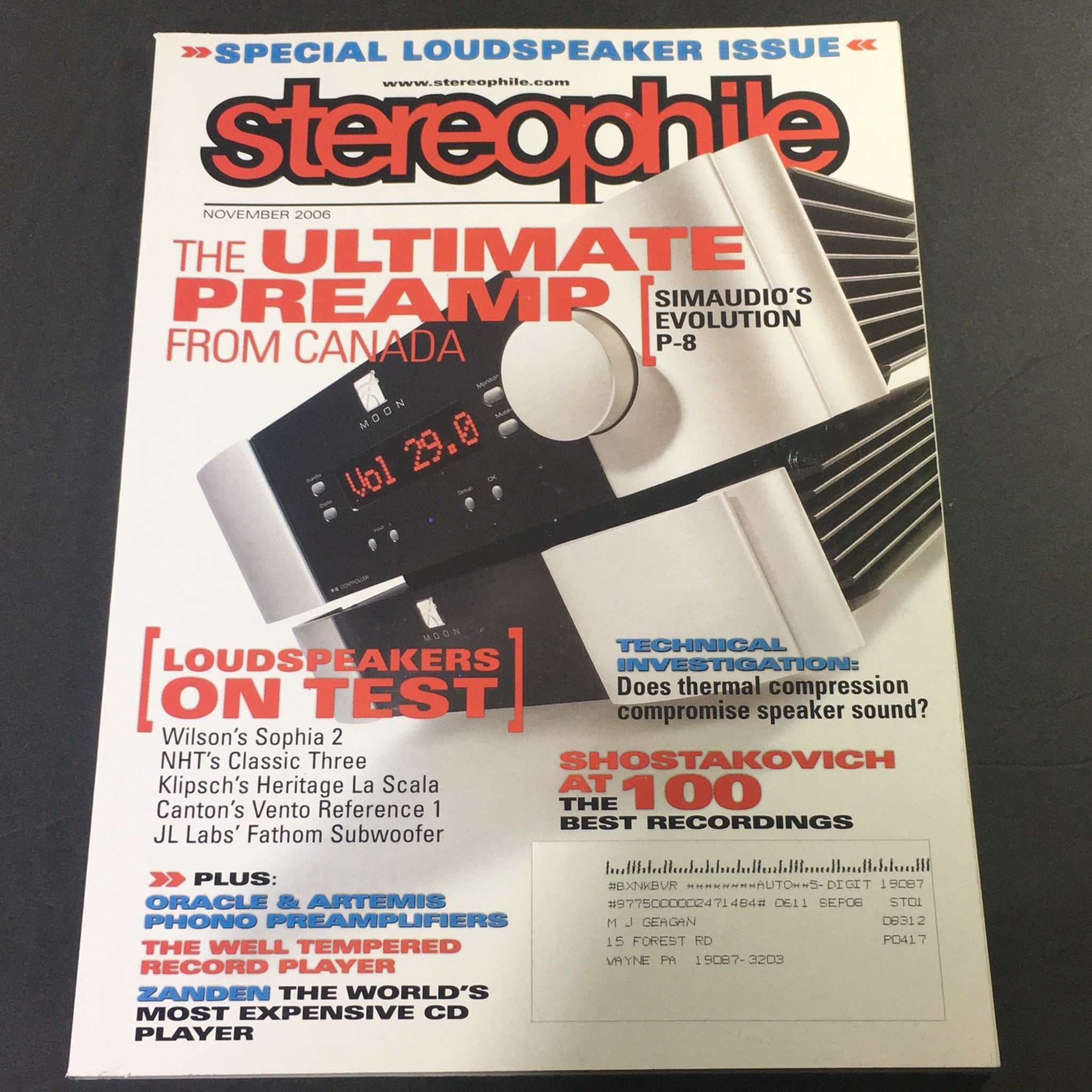 Stereophile Magazine November 2006 - Wilson Sophia 2 / NHT Classic Three Speaker