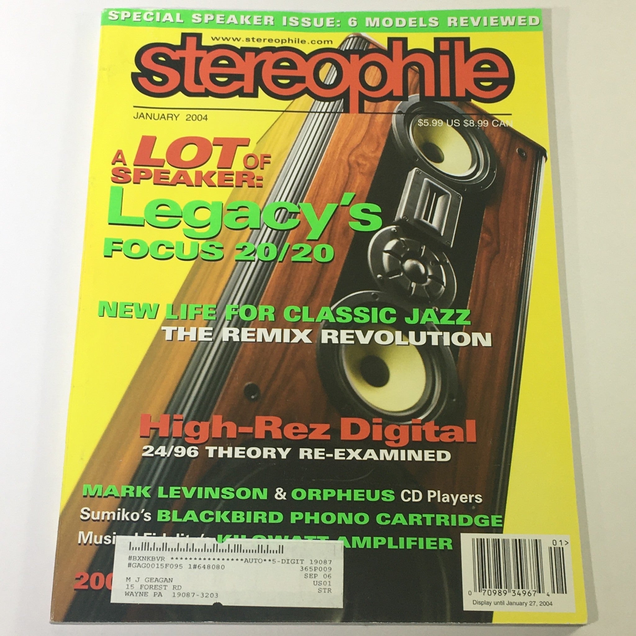 Stereophile Magazine January 2004 - Legacy Focus 20/20 / Mark Levinson CD Player