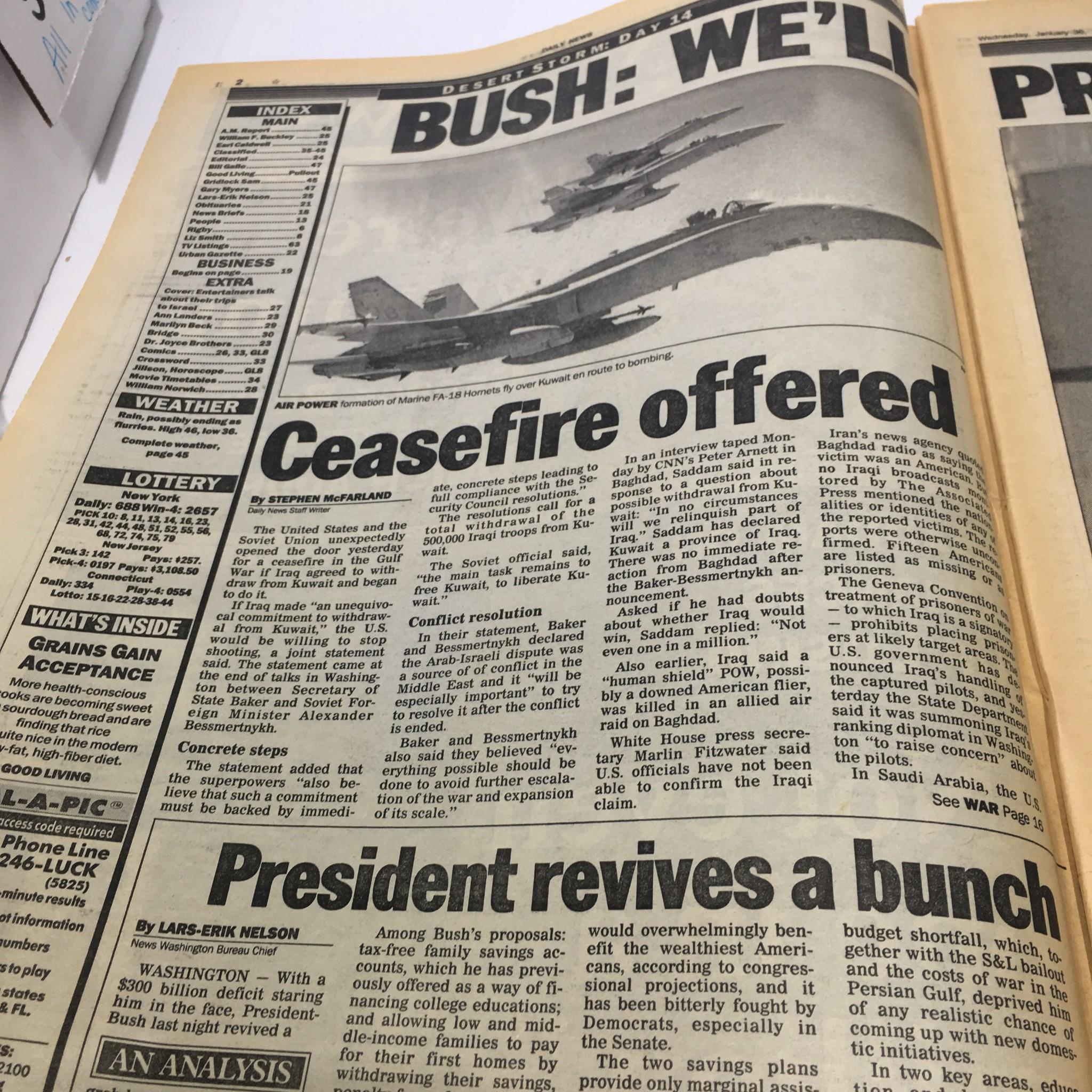 NY Daily News:Jan 30 1991, Pres Bush We're Winning, Saddam Chances of Losing