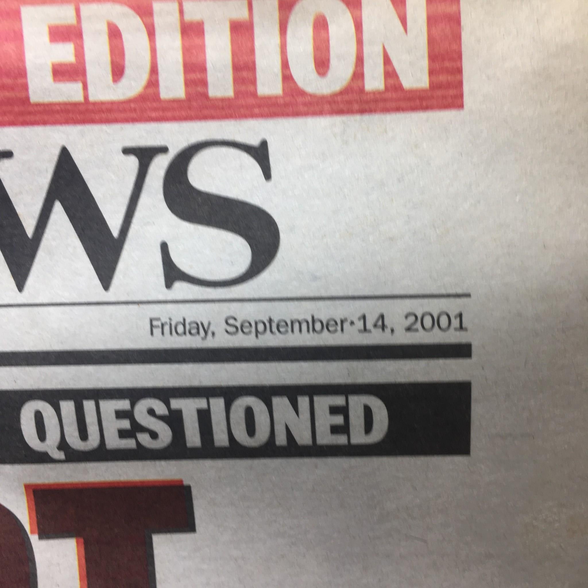 NY Daily News:9/14/2001, Airport Lockdown, Tearful Pres Bush Vows Victory